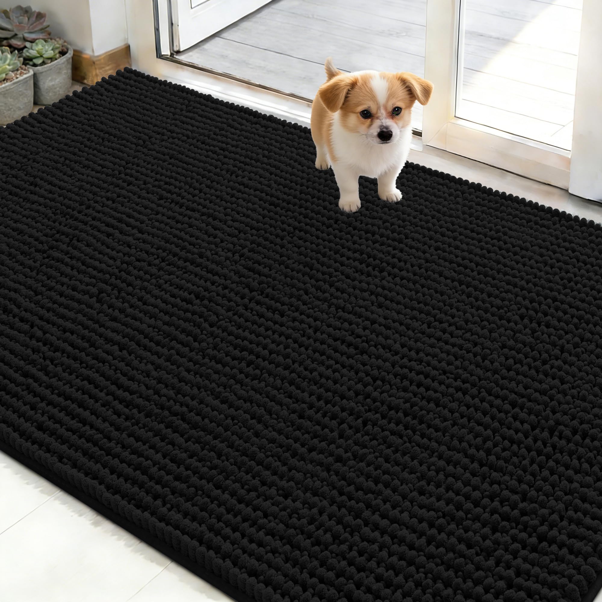 OLANLY Dog Door Mat for Muddy Paws 30x20, Ultra Absorbent Chenille Mud Doormat, Non-Slip Washable and Dirt Trapping Doormat for Indoor Entryway, Quick-Dry Indoor Pet Bed Mats for Dogs, Grey