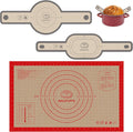 Silicone Baking Set - Non-Slip Pastry Mat (26"x16") with Measurements & 2PCS Silicone Bread Sling, Versatile Non-Stick Baking Accessories for Dough Rolling, Bread, Pizza, Cookies