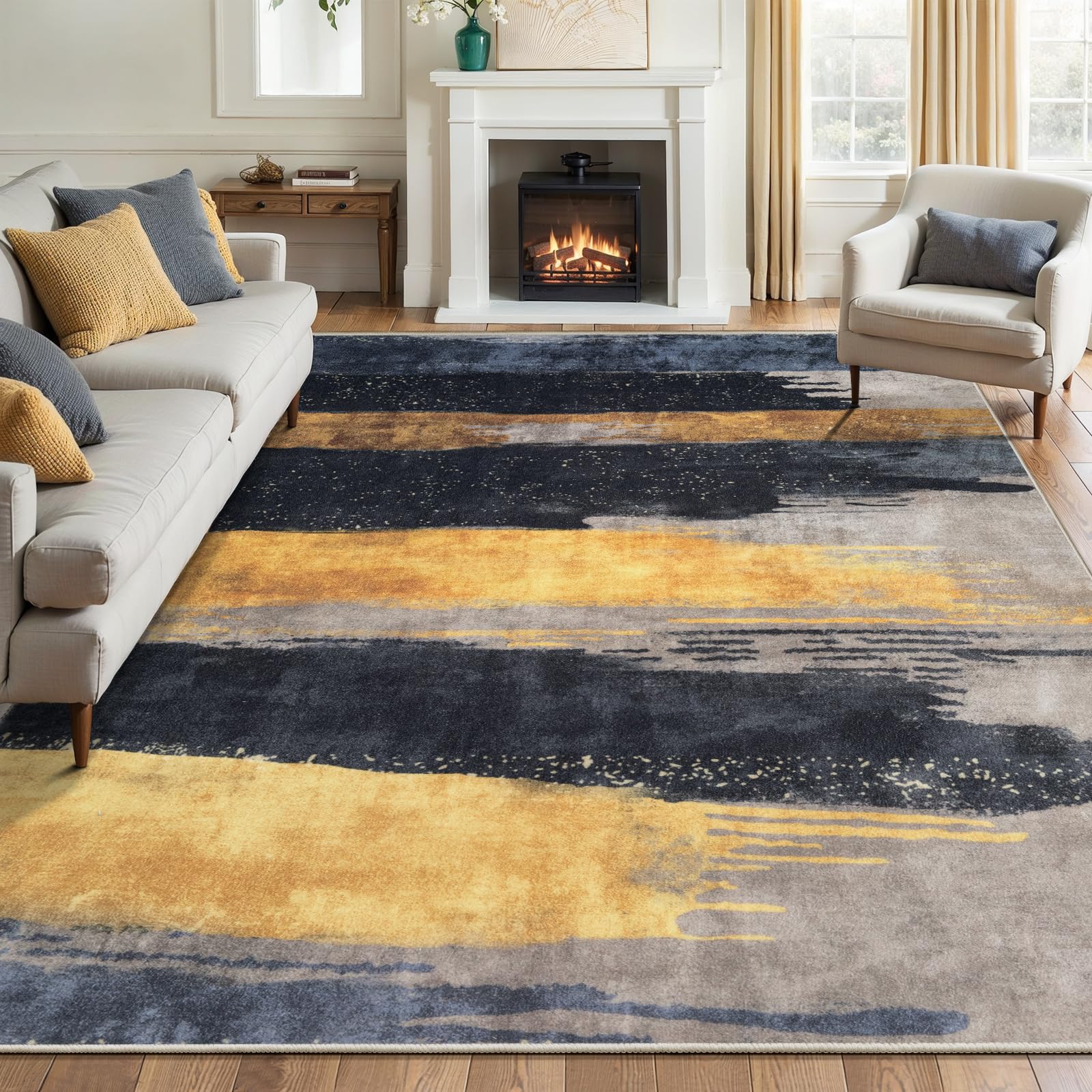 Ciicool Modern Abstract Area Rug 2x3 Washable Small Entryway Rug, Non-Slip Low Pile Throw Rug, Foldable Kitchen Bathroom Rugs, Blue Grey Floor Carpet for Entrance Living Room Bedroom Indoor Doormat