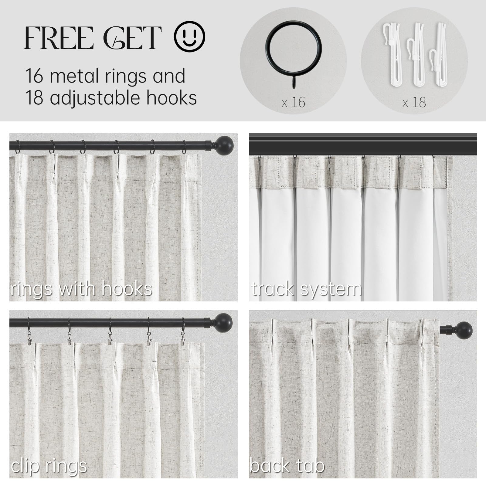 Topfinel Extral Wide Curtains, Pinch Pleated 100% Blackout Linen Drapery Panels with Hooks, Pinch Pleat Drapes for Patio Sliding Door Large Window Living Room Track, 72" Wx96 L 2 Panel