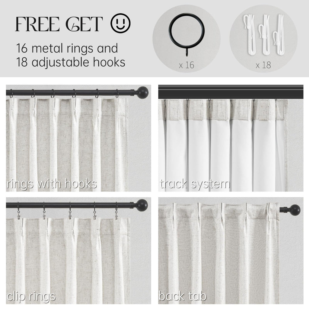 Topfinel Extral Wide Curtains, Pinch Pleated 100% Blackout Linen Drapery Panels with Hooks, Pinch Pleat Drapes for Patio Sliding Door Large Window Living Room Track, 72" Wx96 L 2 Panel