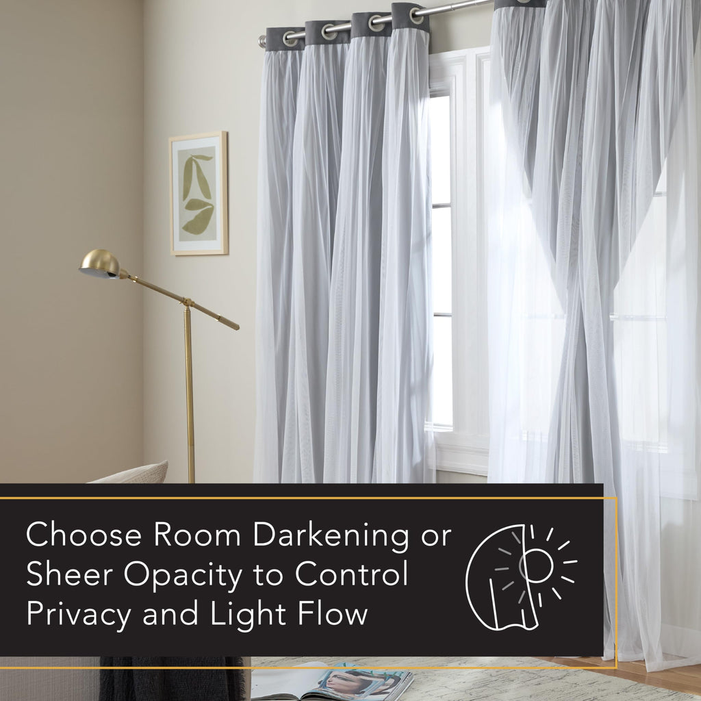 TOWN & COUNTRY LUXE Talia Double Layer Indoor Curtains, Sheer and Room Darkening Blackout, Grommet Top, Energy Efficient, 2-Pack Set, 52"x84", Rose Blush