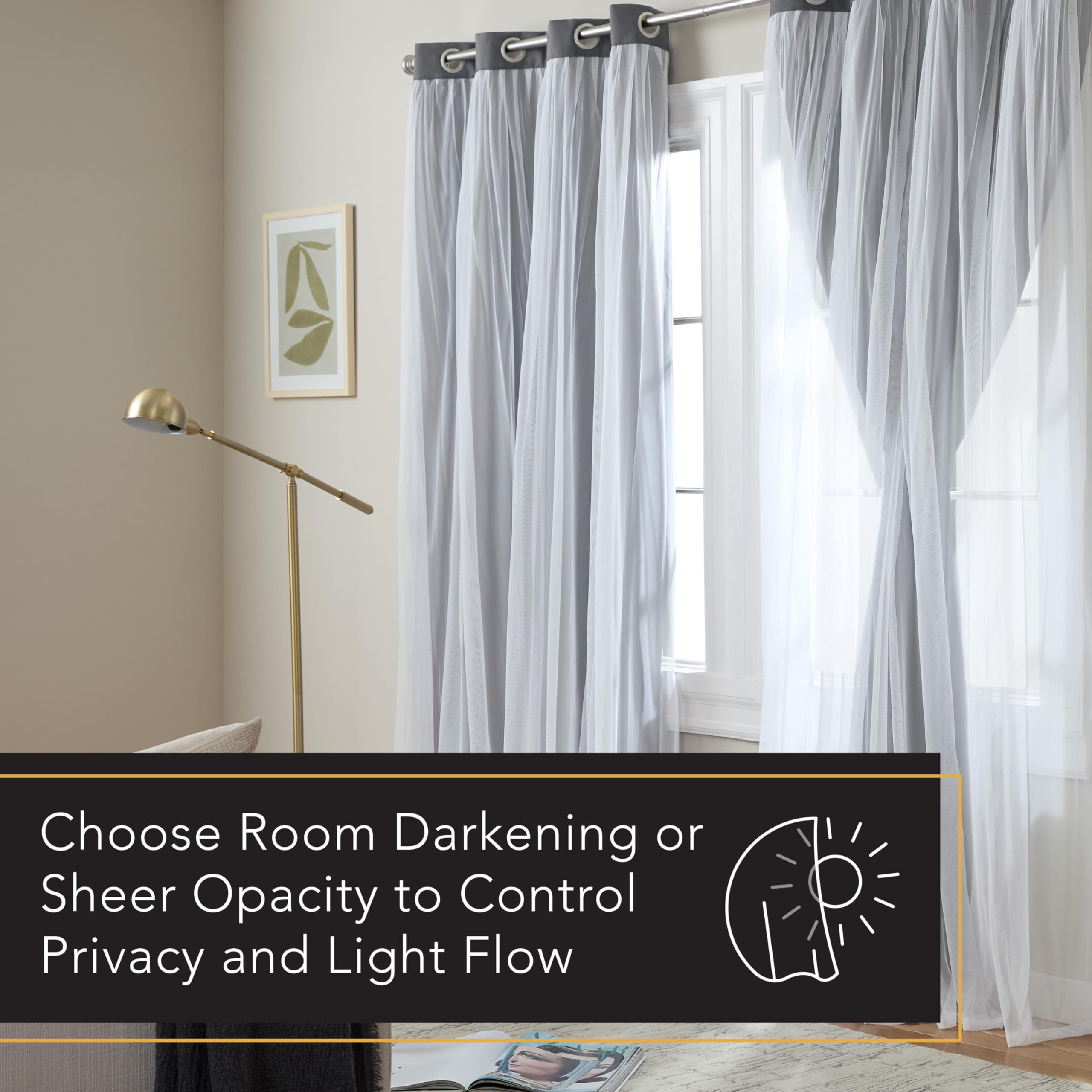 TOWN & COUNTRY LUXE Talia Double Layer Indoor Curtains, Sheer and Room Darkening Blackout, Grommet Top, Energy Efficient, 2-Pack Set, 52"x84", Rose Blush