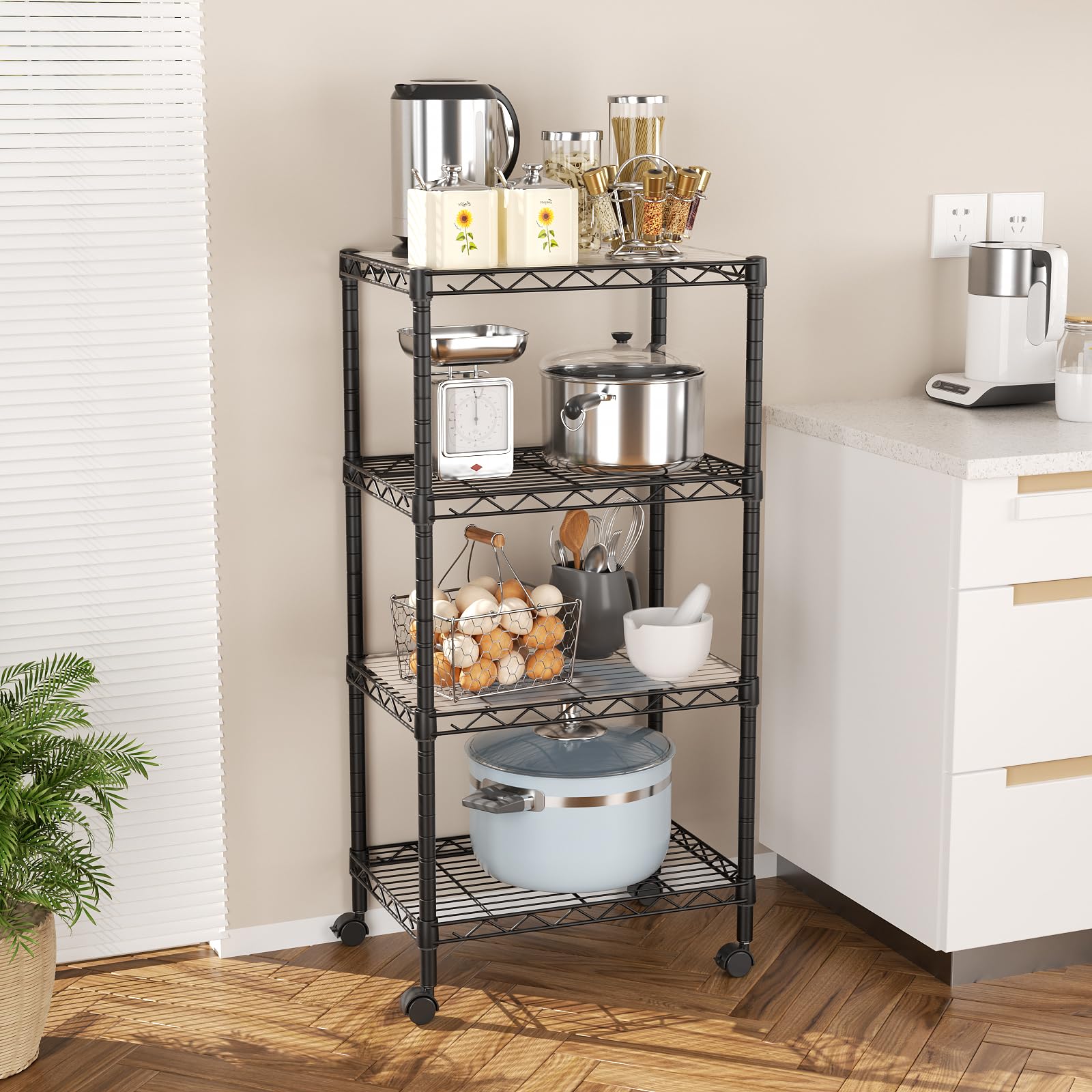 SINGAYE 3 Small Shelves Storage Shelf Wire Shelving Unit Metal Shelf Adjustable Organizers Storage Shelving with Wheels for Bathroom Laundry Room Kitchen Pantry11.5”D x 17.5”W x 30.5”H White