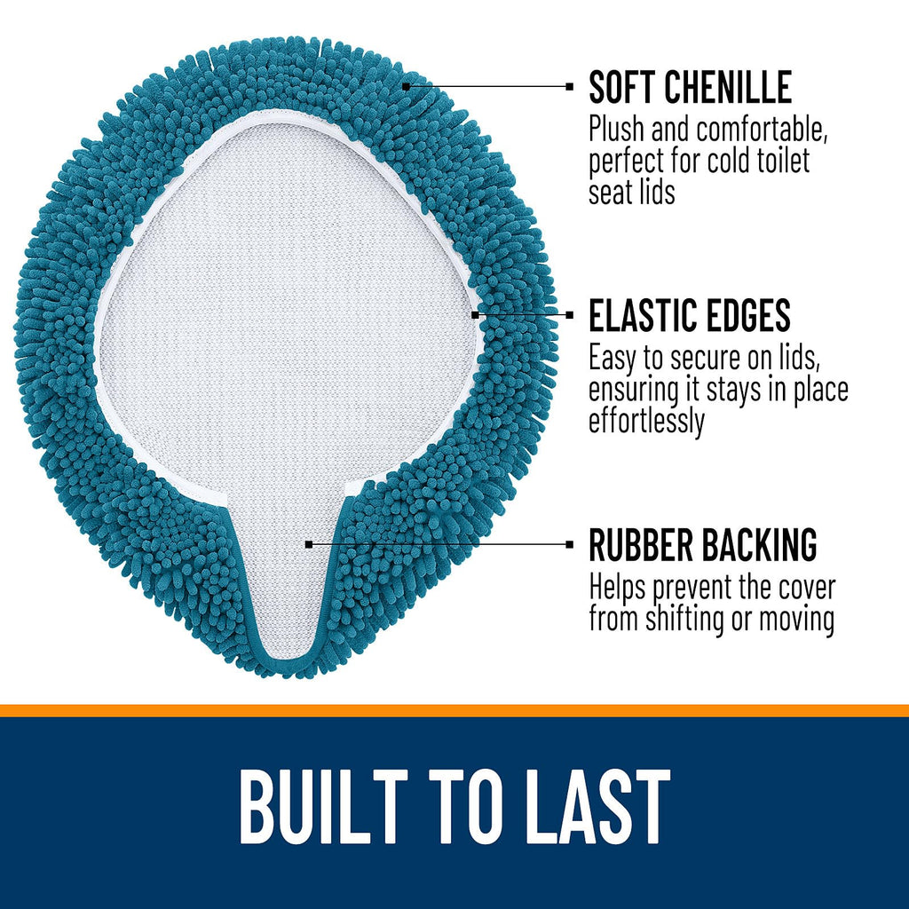 OLANLY Soft Chenille Bathroom Toilet Lid Cover, Machine Washable Seat Covers, 17.5x15, Stays in Place Rubber Backing, Fits Most Round, Elongated and Oblong Lids, Accessories Decor, Gray