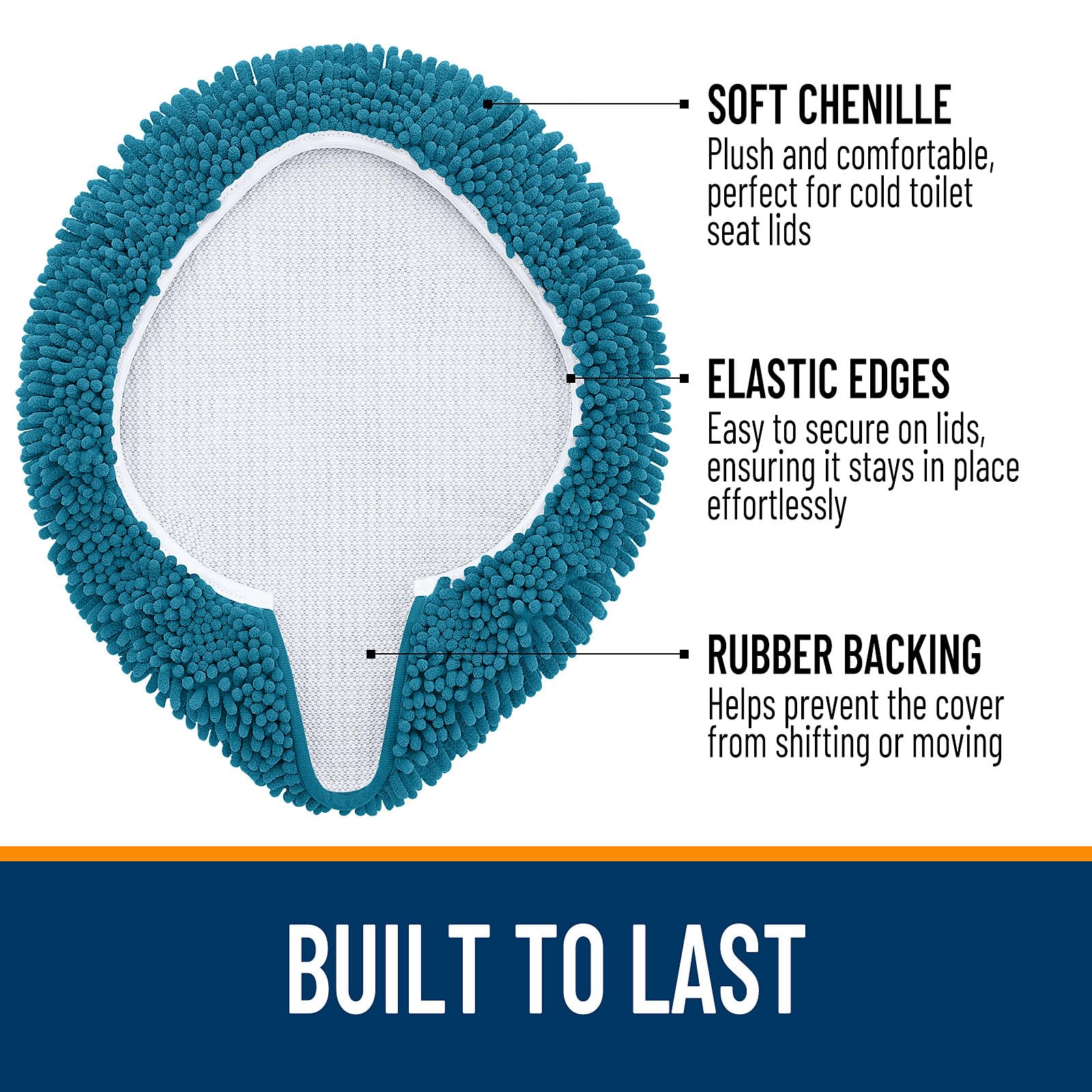 OLANLY Soft Chenille Bathroom Toilet Lid Cover, Machine Washable Seat Covers, 17.5x15, Stays in Place Rubber Backing, Fits Most Round, Elongated and Oblong Lids, Accessories Decor, Gray