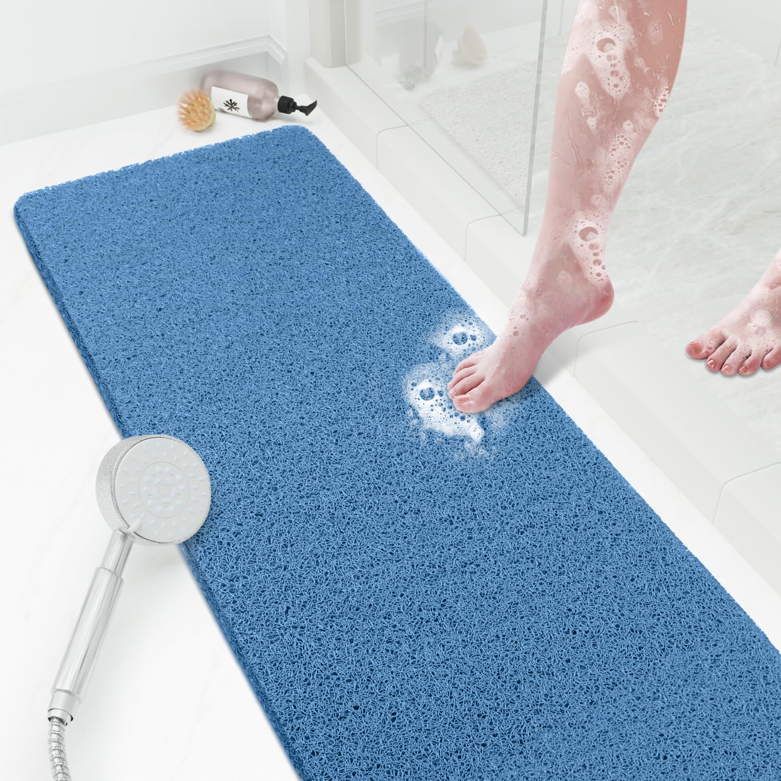 PVC Loofah Shower/Bathtub Mat Non-Slip, 24x16 inch, Soft Tub Mat with Drain, for Tub and Bathroom,Quick Drying,Grey