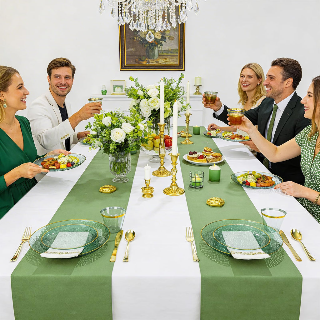 DaYammi 350PCS Clear Gold Plastic Dinnerware Set for 50 Guests, Hammered Disposable Plates for Party, Include: 50 Dinner Plates, 50 Dessert Plates, 150 Gold Silverware, 50 Napkins, 50 Cups