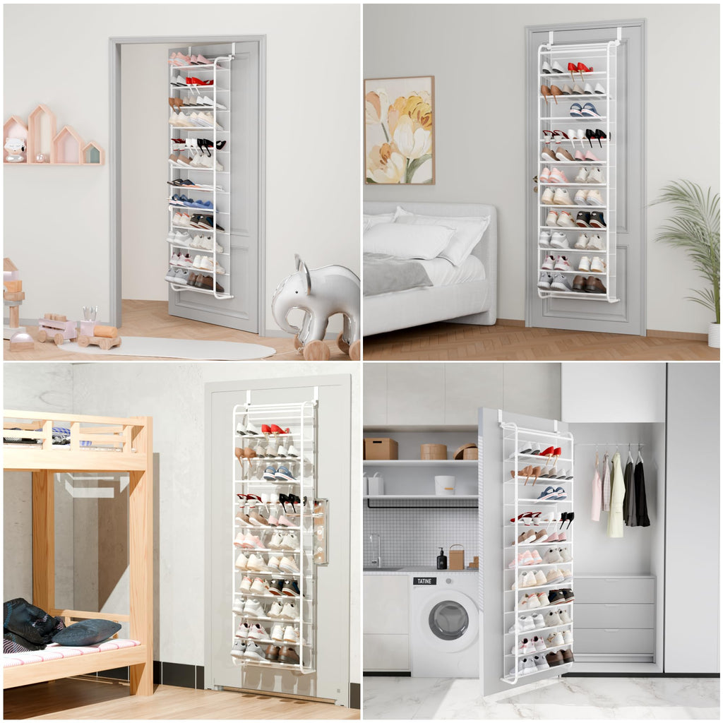 Whitmor 36 Pair Over the Door Shoe Organizer, 12 Tier Hanging Shoe Organizer, Heavy Duty Metal & Mesh Shoe Holder, Hanging Shoe Rack for Closet Organizer & Storage, 74"L x 21.7"W x 7.5"H, White