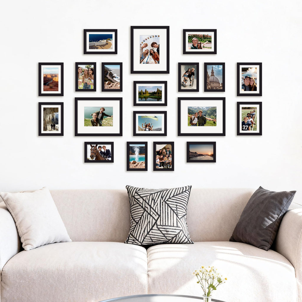 upsimples 19 Pack Picture Frames Collage Wall Decor for Mounting or Tabletop Display, Photo Gallery Frame Set for Family, Multi Sizes Including 8x10, 5x7, 4x6, Black