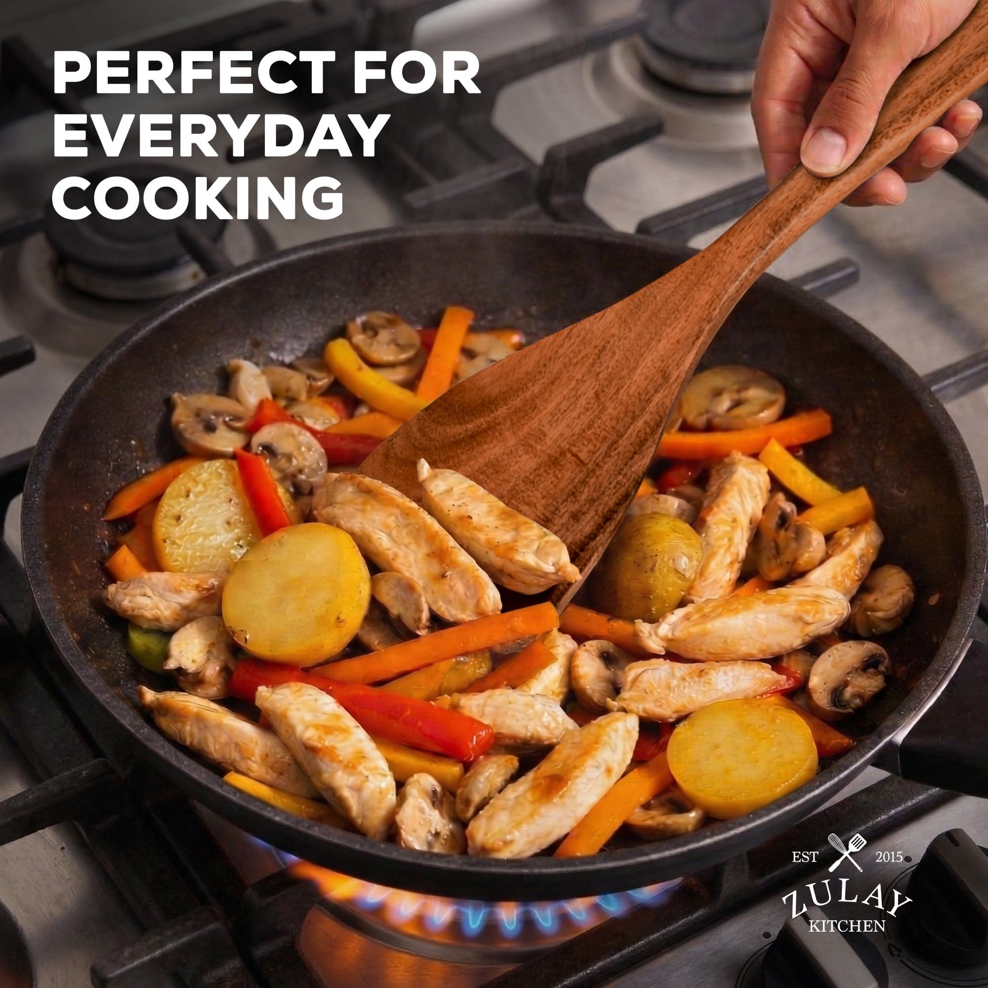 Zulay Kitchen 6 Piece Wooden Spoons for Cooking – Natural Teak Wooden Utensil Set, Easy to Clean, Durable, Smooth with Comfort Grip - Non Toxic Wooden Cooking Utensil Sets