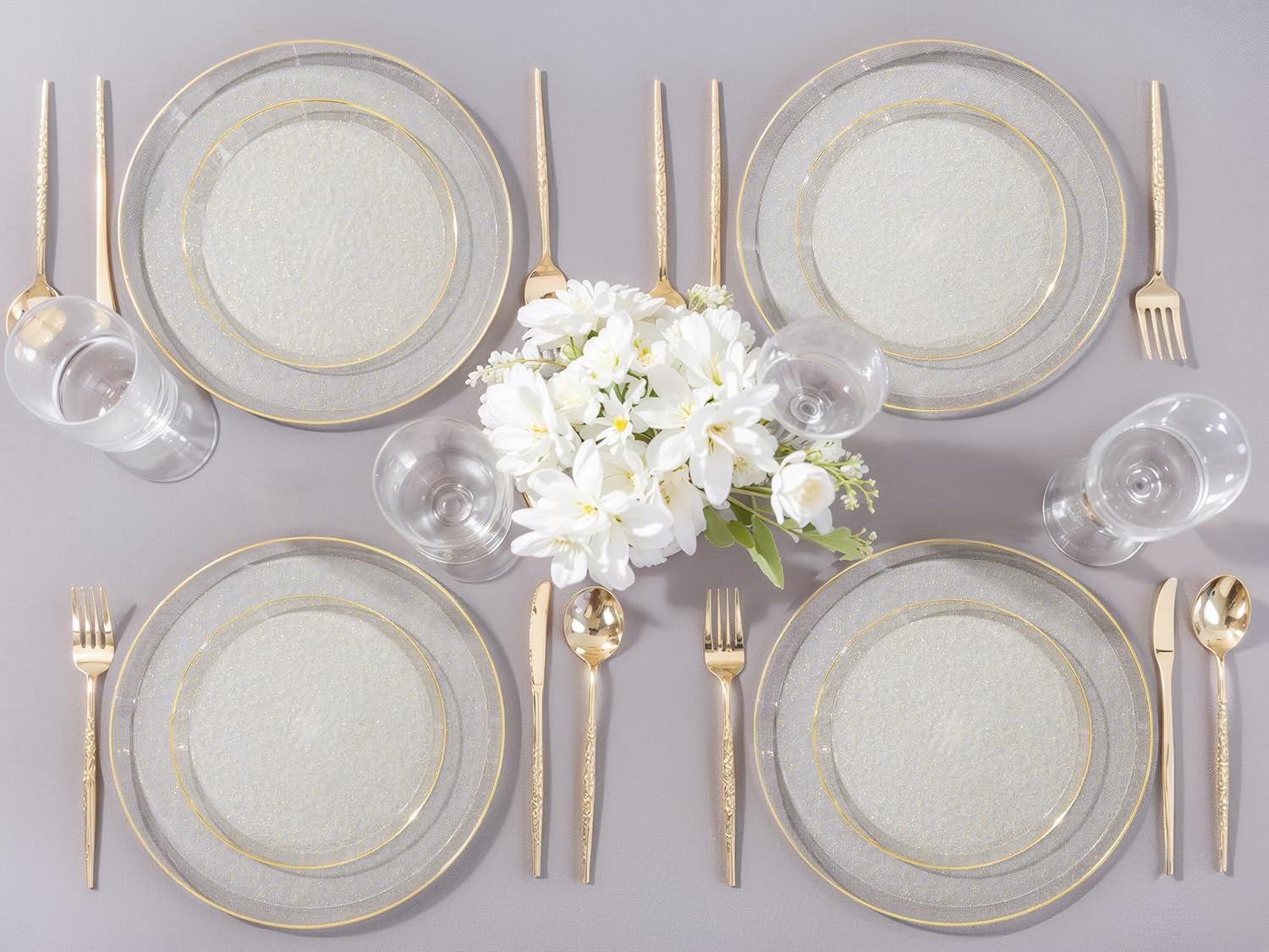 DaYammi 60PCS Gold Plastic Plates- Gold Disposable Platos,gold Party plate Include:30 Glitter plastic Dinner plates 30 Dessert Plate for Party,Plastic Plates for Party & Wedding