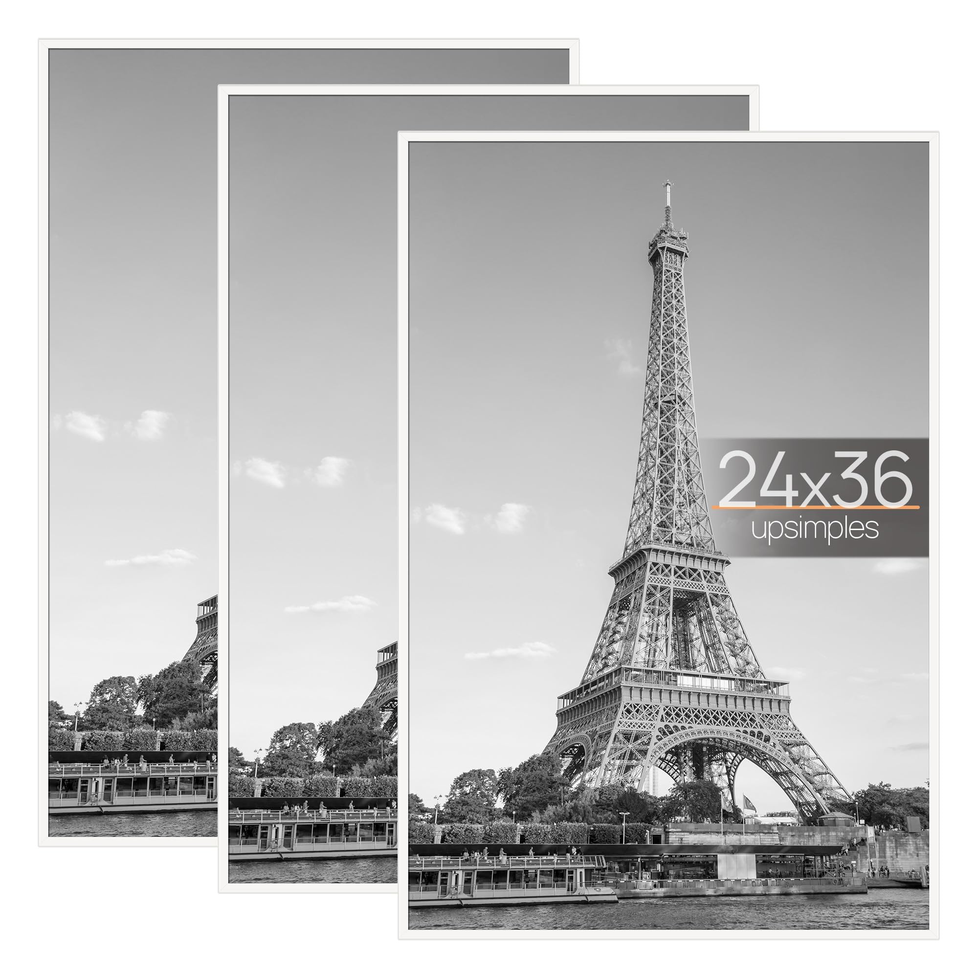 upsimples 12x16 Picture Frame Black 3 Pack, Scratch-Proof Poster Frames 12 x 16 for Photo Gallery - Slide-In Strips, Horizontal or Vertical Wall Mounting