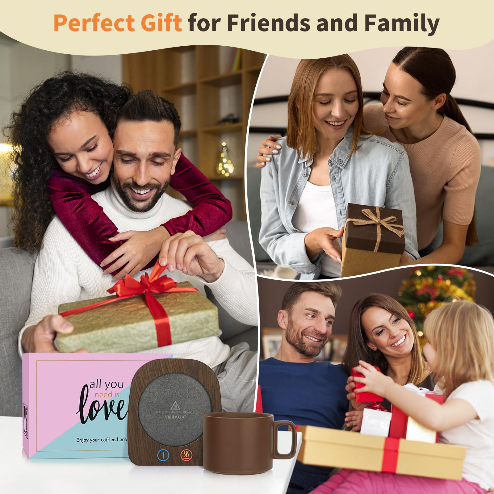 VOBAGA Imitation Wood Grain Coffee Cup Warmer & Mug Warmer for Desk, Electric Coffee Warmer Plate with 3-Temp Settings for Tea, Cocoa, Milk with Auto Shut Off After 4 Hours, Coffee Gifts for Women Men