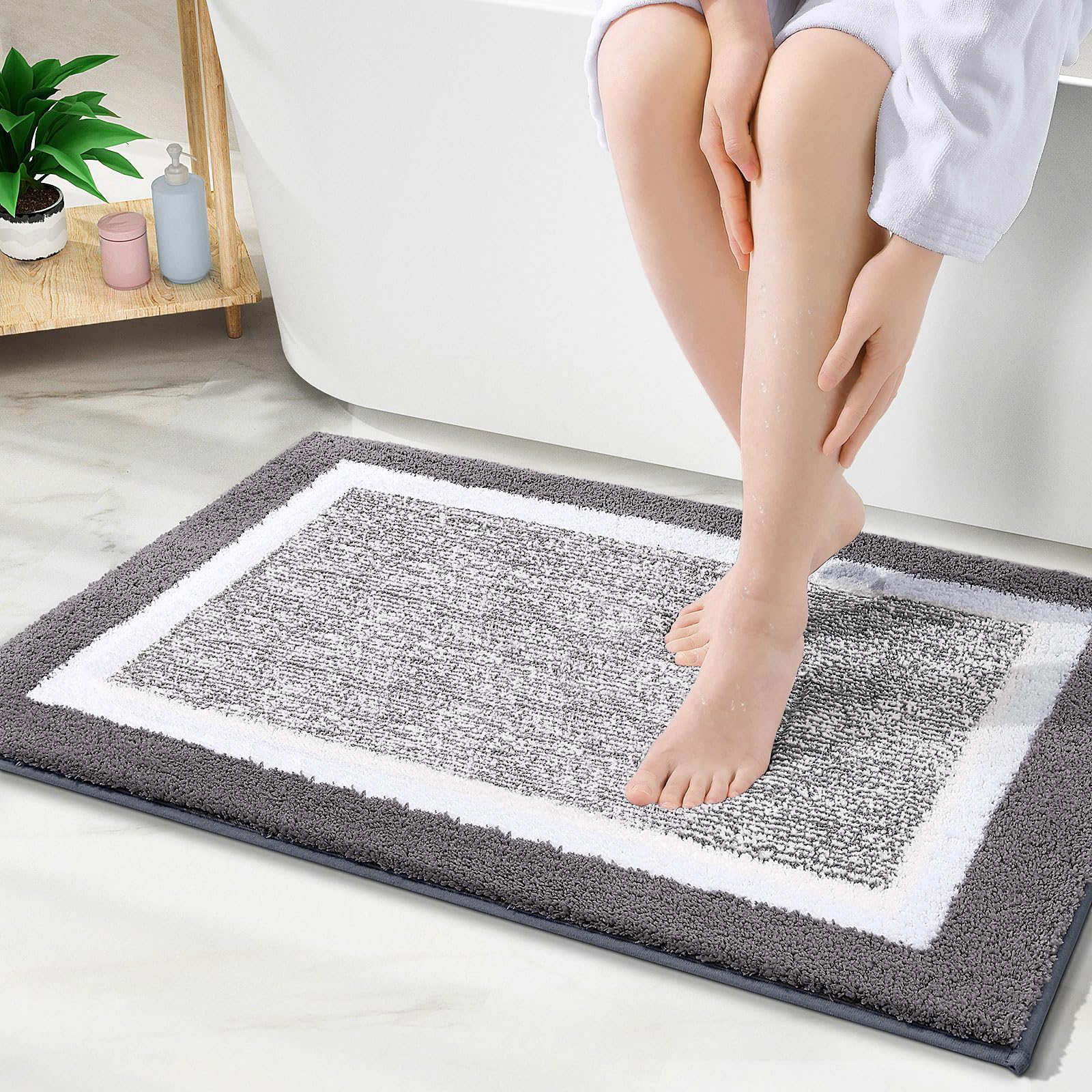 OLANLY Small Bathroom Rugs 24x16, Extra Soft and Absorbent Microfiber Bath Rugs, Non-Slip, Machine Washable, Quick Dry Shaggy Bath Carpet, Bath Mats for Bathroom Floor, Tub, Shower, Grey