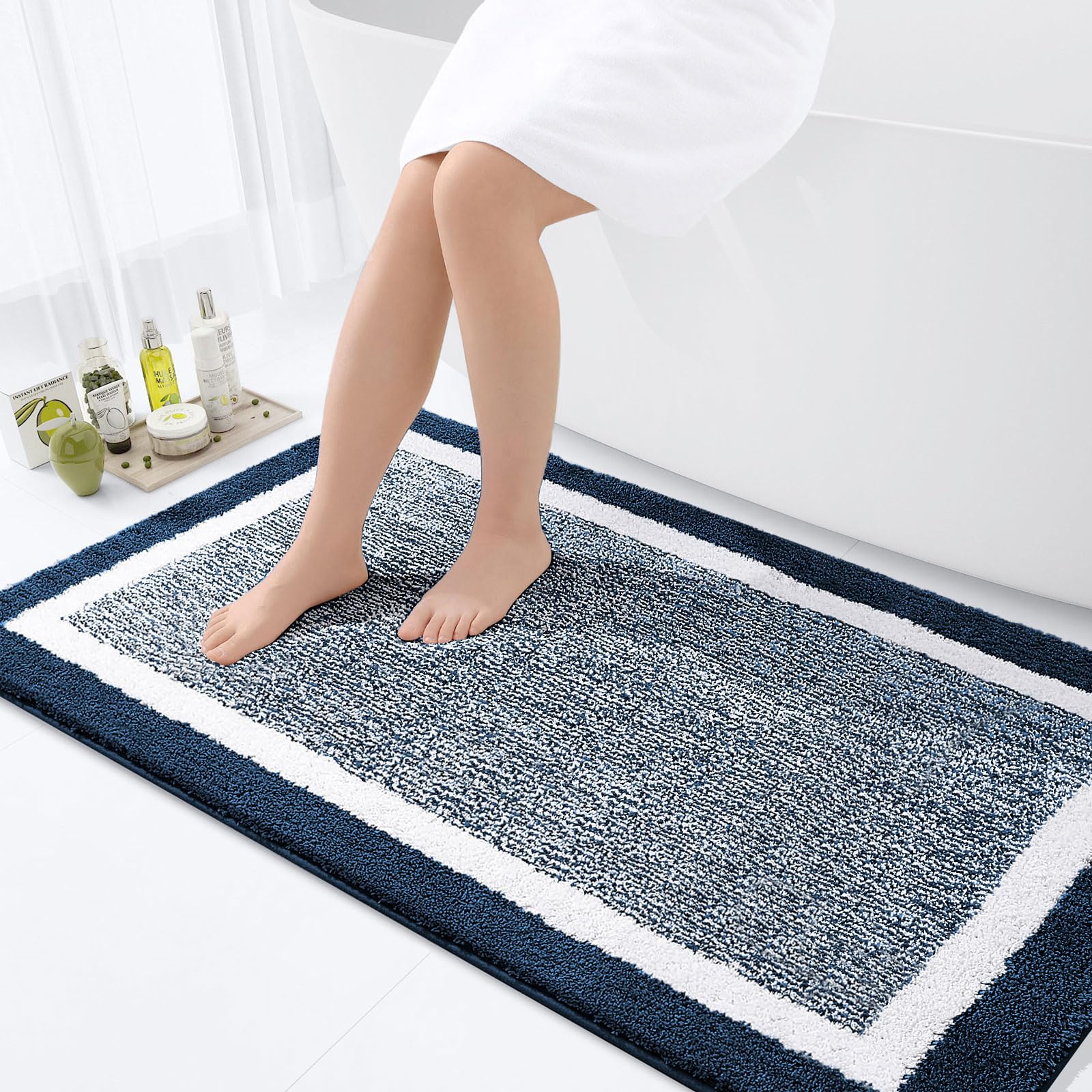 OLANLY Small Bathroom Rugs 24x16, Extra Soft and Absorbent Microfiber Bath Rugs, Non-Slip, Machine Washable, Quick Dry Shaggy Bath Carpet, Bath Mats for Bathroom Floor, Tub, Shower, Grey