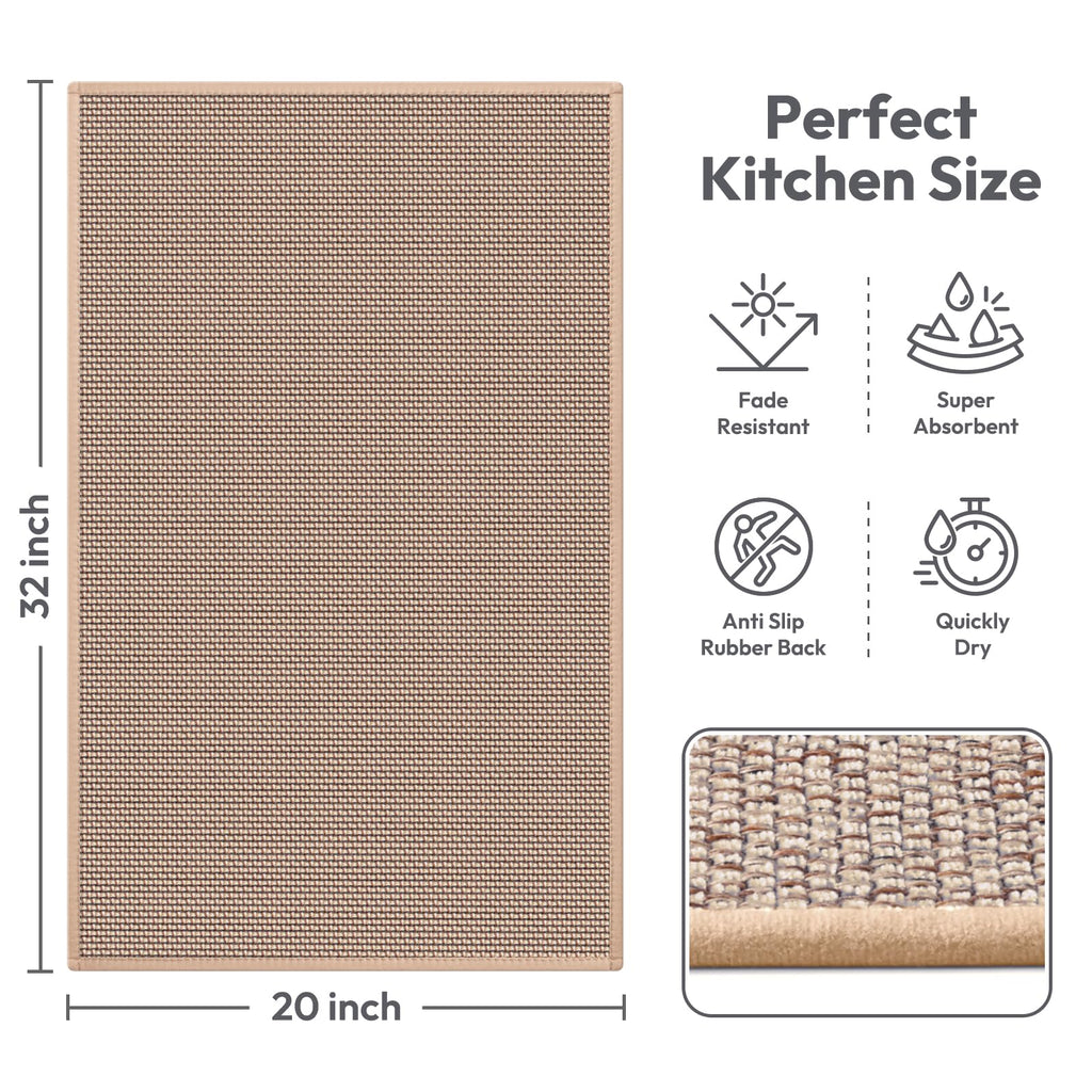 Kitchen Mats for Floor, Kitchen Rug, Nonskid, Washable, Absorbent Kitchen Runner Rug for in Front of Sink, Entryway, Rubber Backing Indoor Door Mat, Farmhouse Style Standing Mat, 17.3"x28", Grey