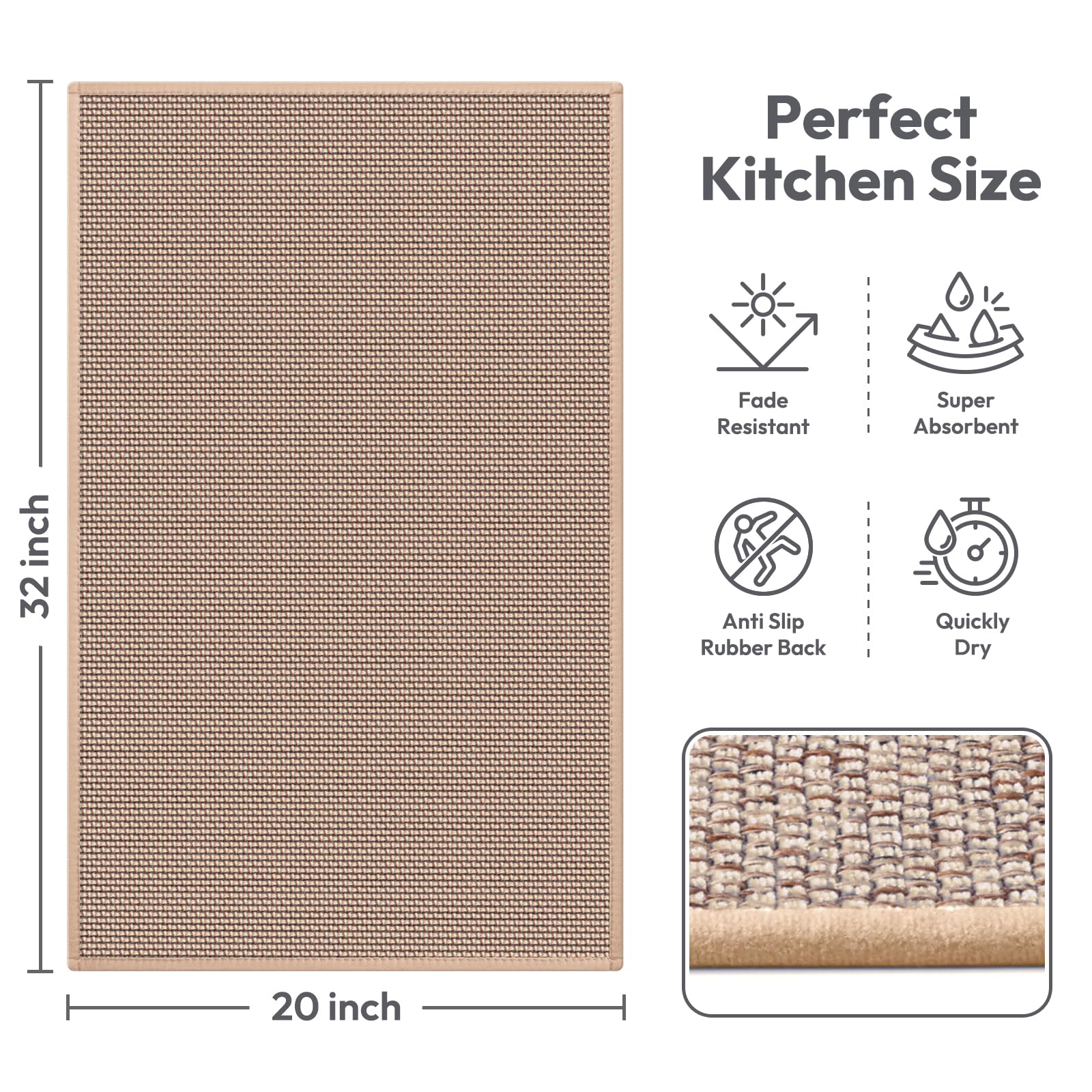 Kitchen Mats for Floor, Kitchen Rug, Nonskid, Washable, Absorbent Kitchen Runner Rug for in Front of Sink, Entryway, Rubber Backing Indoor Door Mat, Farmhouse Style Standing Mat, 17.3"x28", Grey