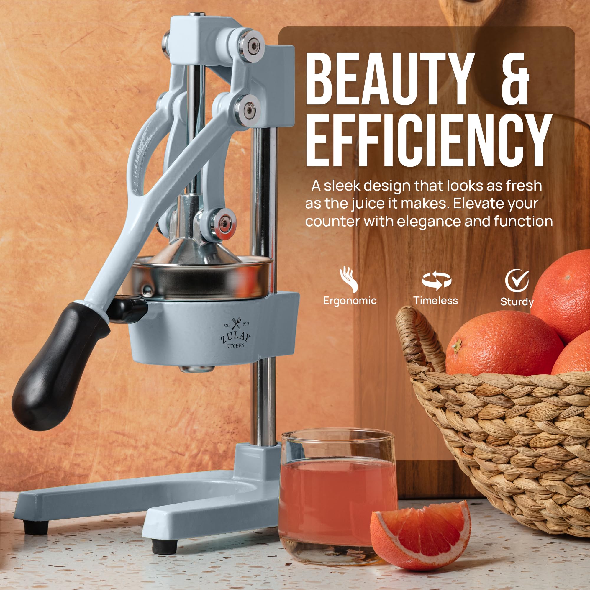 Zulay Kitchen Cast Iron Juicer - Easy-to-Clean Heavy-Duty Manual Juicer, Professional Citrus Juicer - Stainless Steel Lemon Squeezer - Manual Citrus Press & Orange Squeezer - Orange Juicer (Black)
