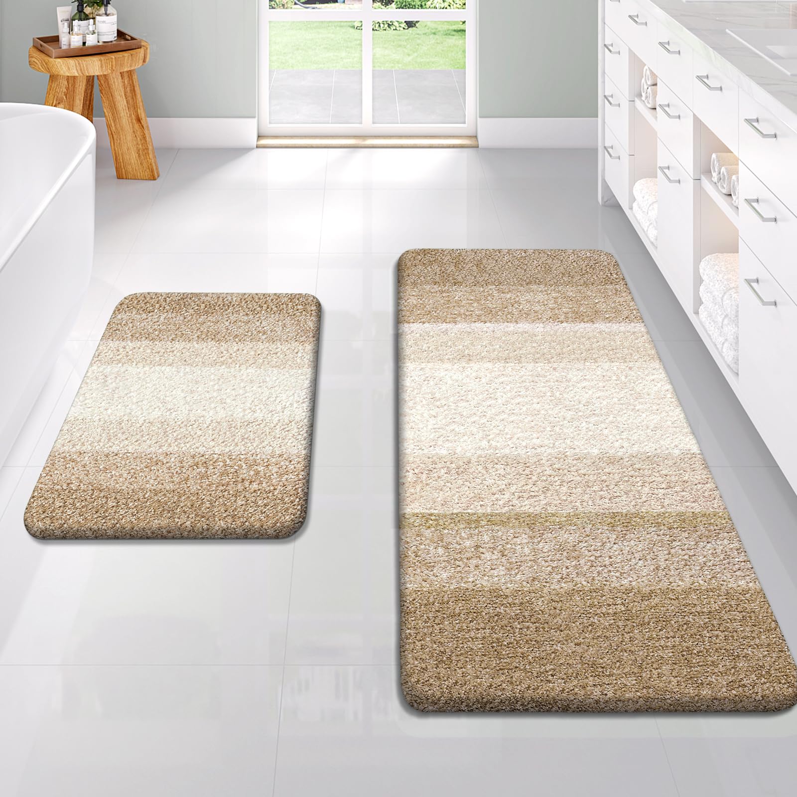 OLANLY Bathroom Rug Set 2 Piece, Soft Absorbent Microfiber Bath Mats and U-Shaped Contour Toilet Rug, Non-Slip, Machine Wash Dry, Plush Shaggy Bath Mats for Bathroom (24"x16"+24"x20", Grey)