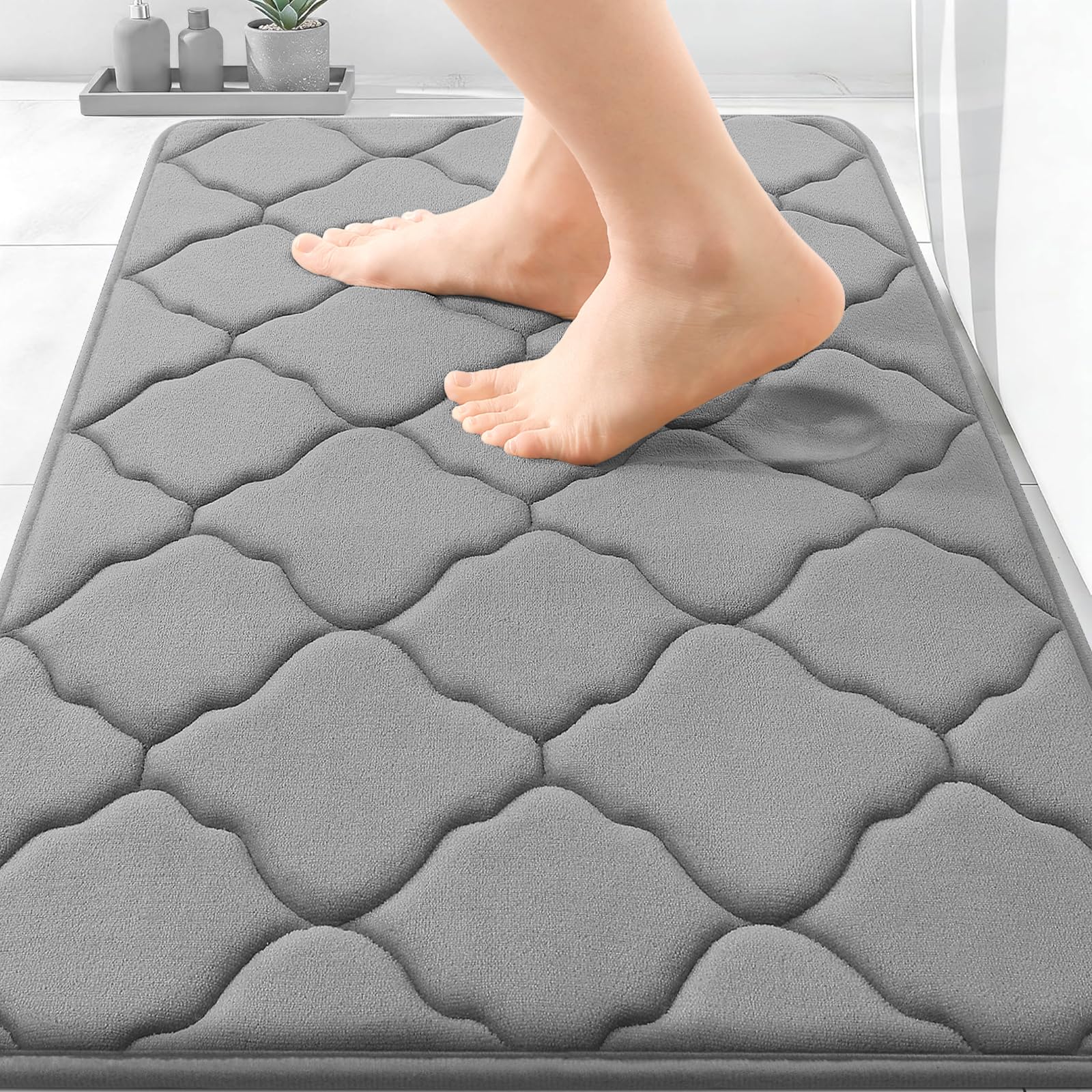 OLANLY Memory Foam Bath Mat Rug 24x16, Ultra Soft and Absorbent Bathroom Rugs, Non-Slip, Comfortable, Machine Washable Bath Carpet for Bathroom Floor, Tub, Shower and Home Decor Accessories, Black