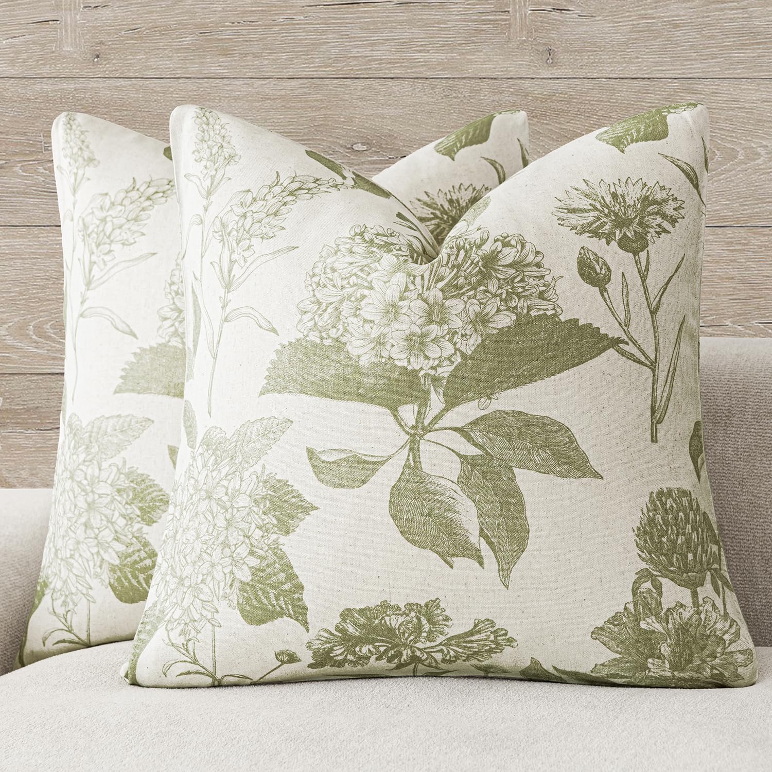 Foindtower Set of 2 Linen Floral Vintage Throw Pillow Covers Neutral Accent Print Decorative Cushion Covers Farmhouse Boho Home Decor for Sofa Chair Couch Bedroom Living Room,18×18 Inch,Blue