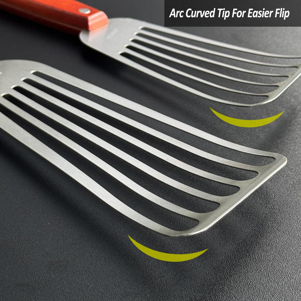 Fish Spatula with Heat Resistant Silicone Handle, Thin & Flexible Slotted Spatula, Great Cooking Utensils for Flipping/Frying/Turning, Curved Stainless Steel Blade 3" x 6", Size 11"