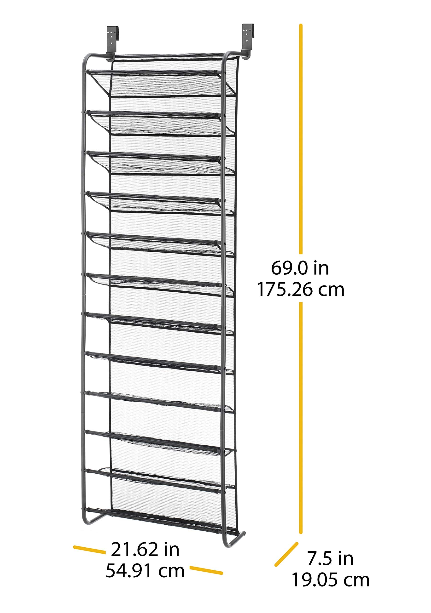 Whitmor 36 Pair Over the Door Shoe Organizer, 12 Tier Hanging Shoe Organizer, Heavy Duty Metal & Mesh Shoe Holder, Hanging Shoe Rack for Closet Organizer & Storage, 74"L x 21.7"W x 7.5"H, White