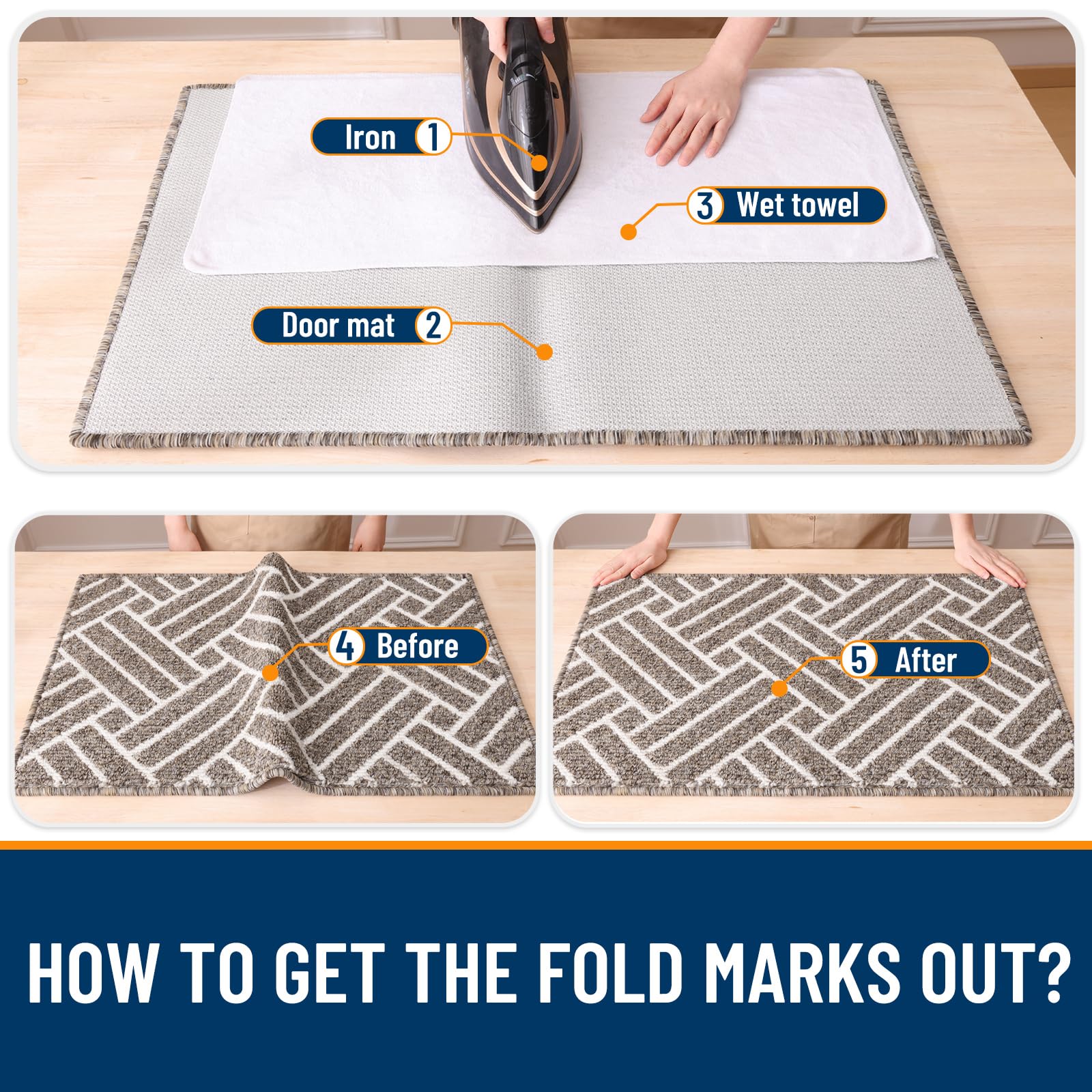 OLANLY Indoor Door Mat, 32x20 Inch, Dirt Resistant and Absorbent, Non-Slip Rubber Backing Floor Mats, Easy Clean Low-Profile Doormat for Entryway, Front Door, and Inside Entrance, Grey