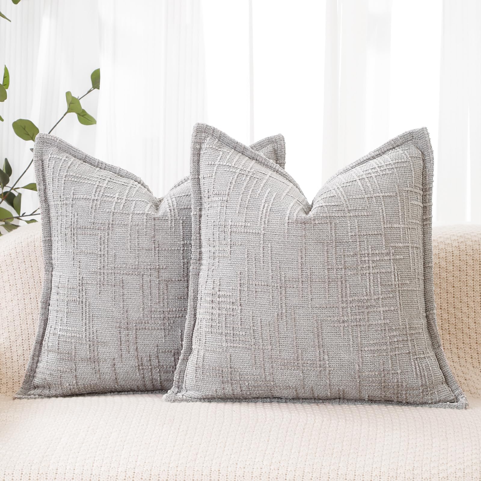 HPUK Decorative Throw Pillow Covers Set of 4 Square Couch Pillows Linen Cushion Cover for Couch Sofa Living Room, 18"x18" inches, Blue