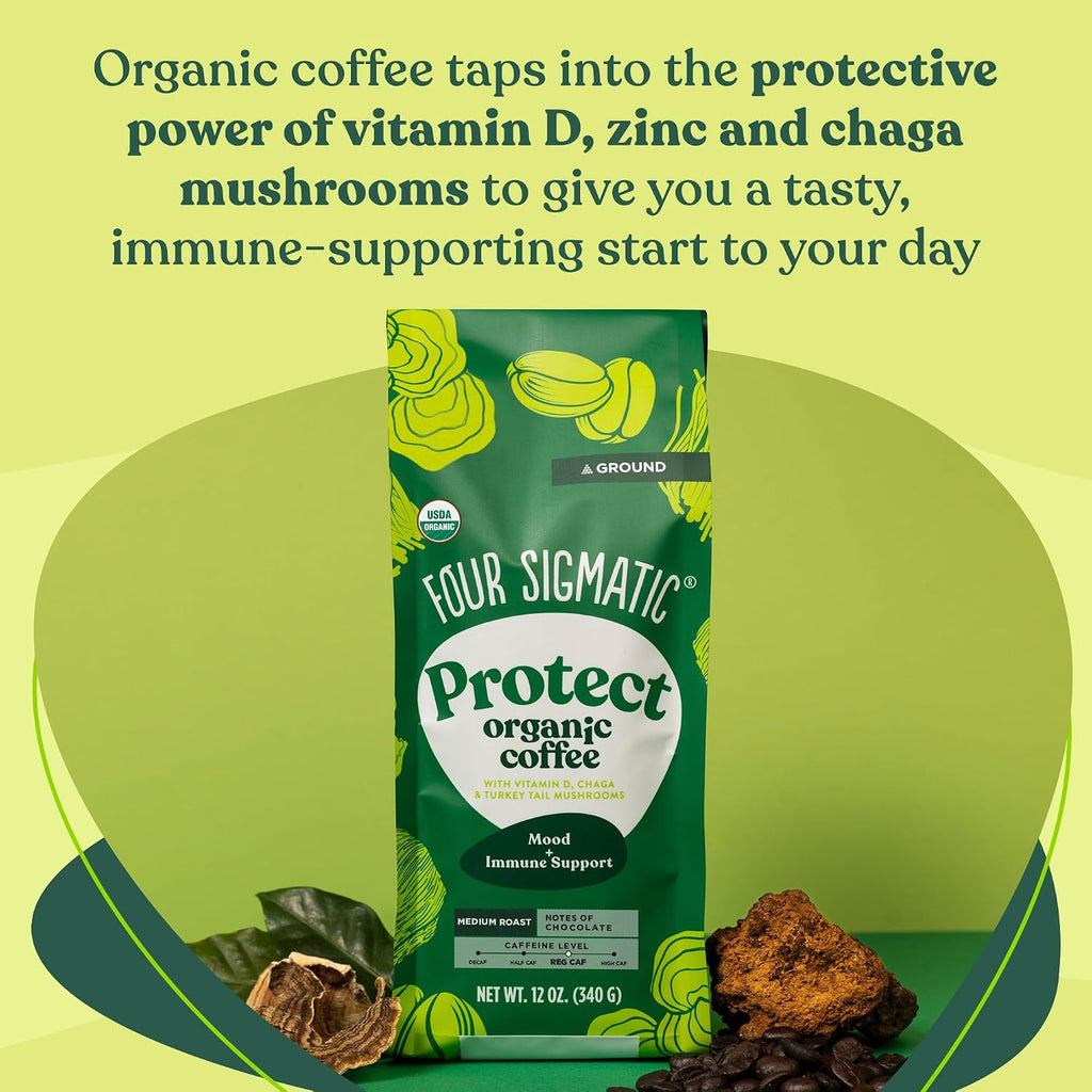 Four Sigmatic Gut Health Organic Ground Coffee | Medium Roast, Immune Boosting Probiotic Mushroom Coffee with Chaga & Turkey Tail for Gut Health & Immune Support | 12oz Bag