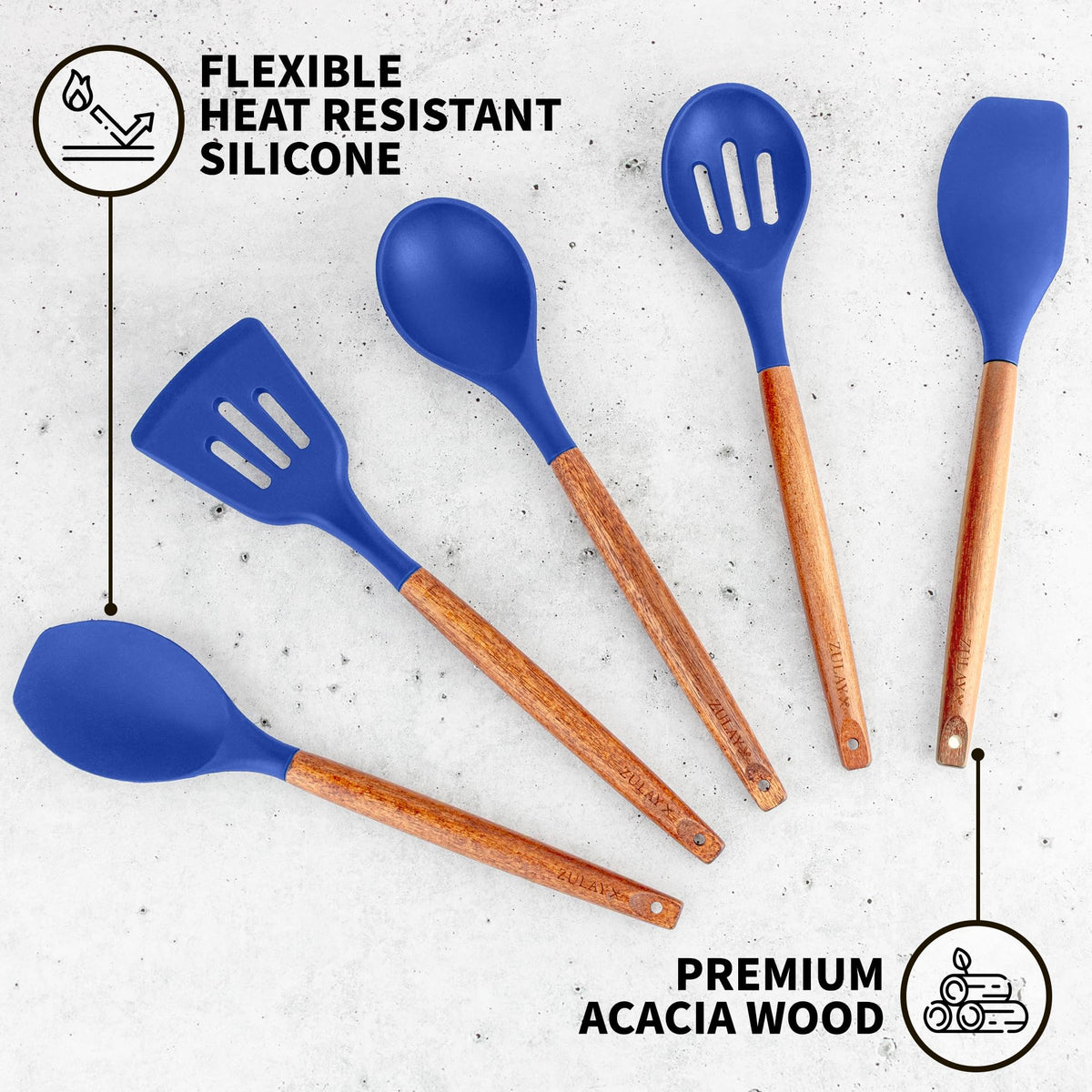 Zulay Kitchen 5 Piece Silicone Utensil Set