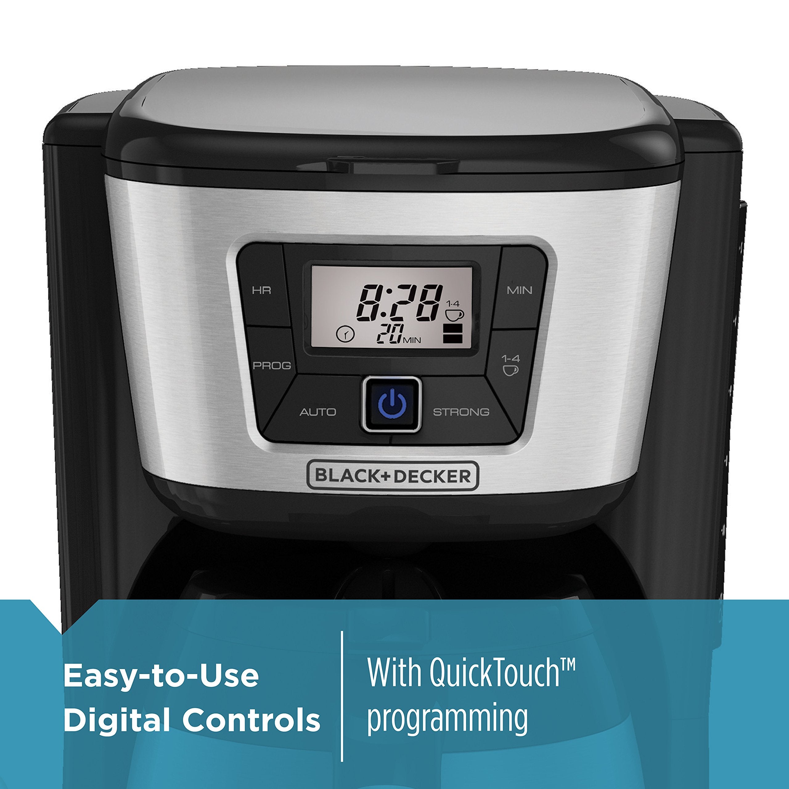 BLACK+DECKER 12 Cup Thermal Programmable Coffee Maker with Brew Strength and VORTEX Technology, Black/Steel, CM2046S