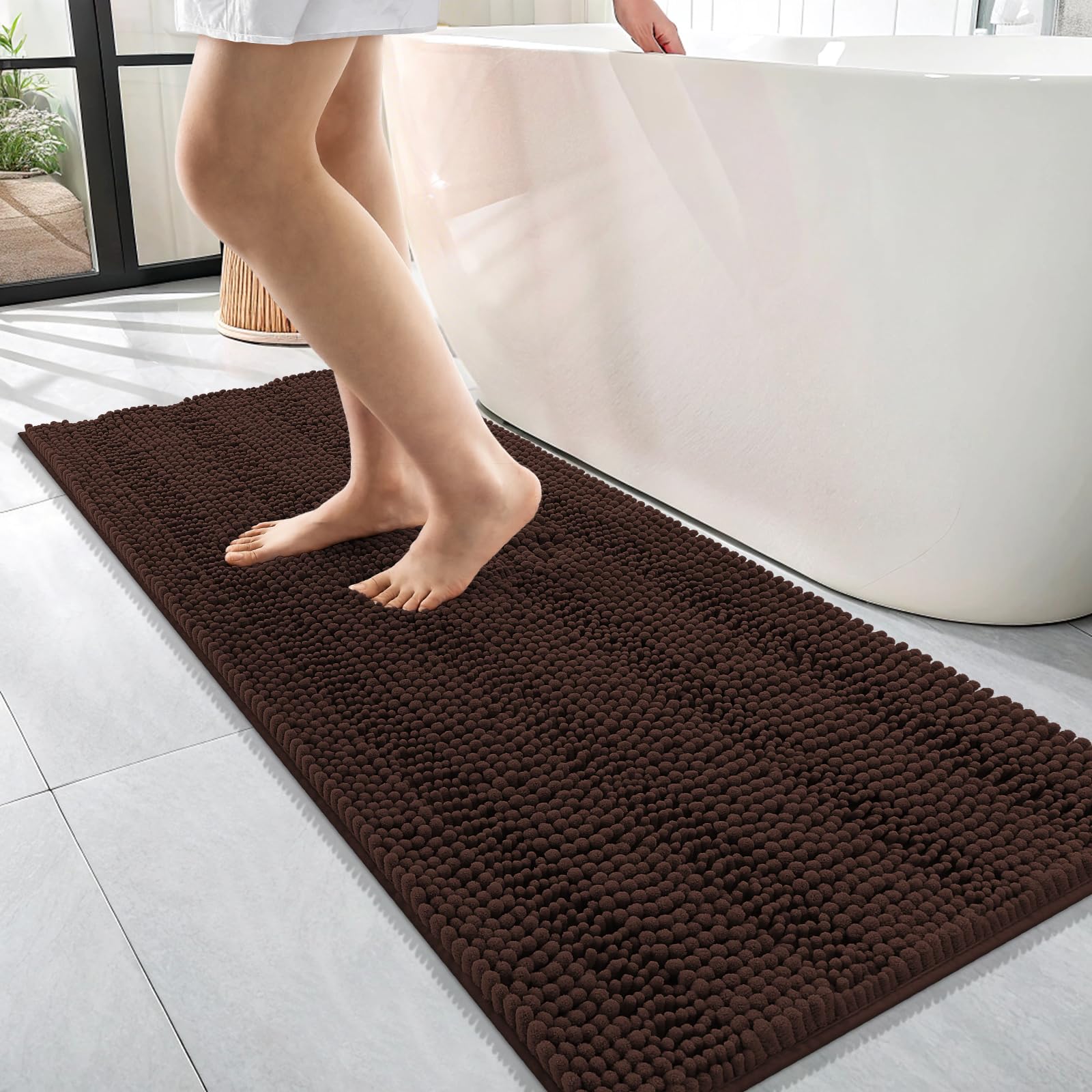OLANLY Thick Bathroom Rugs 30x20, Extra Soft Absorbent Chenille Striped Bath Rugs, Rubber Backing, Machine Wash Dry, Bath Mats for Bathroom Floor, Tub and Shower, Home Decor Accessories, Grey