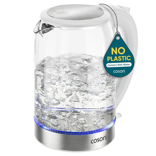 Cosori Electric Kettle, No Plastic Contact With Water, Wide Mouth For Easy Cleaning, Auto Shut Off, 1.7L Tea Kettle & Hot Water Boiler, Water Heater & Teapot, Borosilicate Glass, Black, 1500W