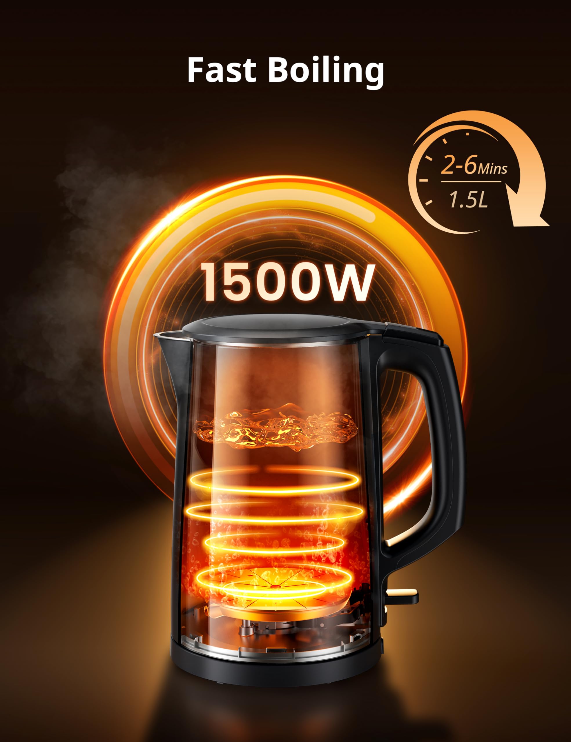 COMFEE' Stainless Steel Electric Kettle, 1.7 Liter Tea Kettle Electric & Hot Water Kettle, 1500W Fast Boil with LED Light, Auto Shut-Off and Boil-Dry Protection