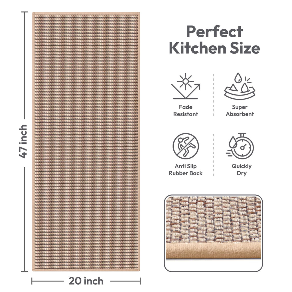 Kitchen Mats for Floor, Kitchen Rug, Nonskid, Washable, Absorbent Kitchen Runner Rug for in Front of Sink, Entryway, Rubber Backing Indoor Door Mat, Farmhouse Style Standing Mat, 17.3"x28", Grey