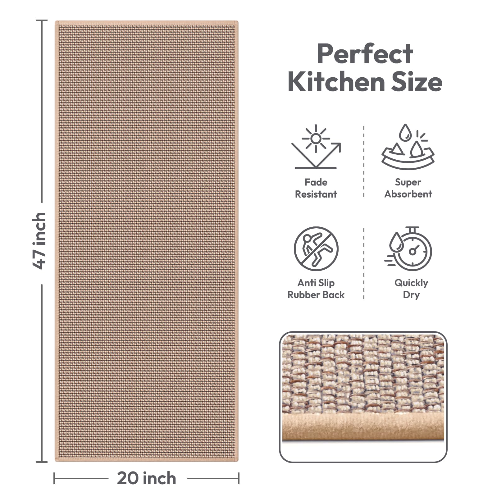 Kitchen Mats for Floor, Kitchen Rug, Nonskid, Washable, Absorbent Kitchen Runner Rug for in Front of Sink, Entryway, Rubber Backing Indoor Door Mat, Farmhouse Style Standing Mat, 17.3"x28", Grey