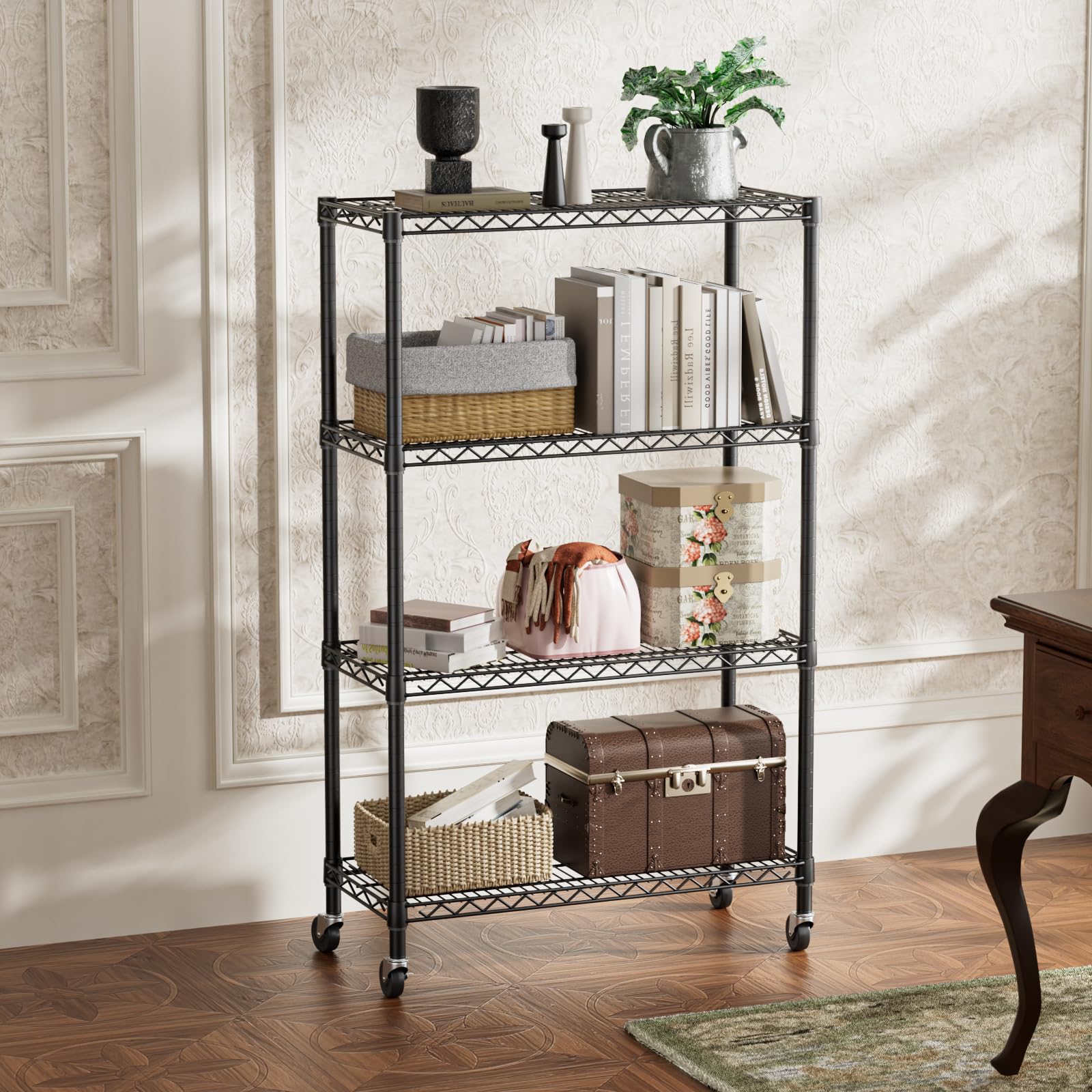 SINGAYE 3 Small Shelves Storage Shelf Wire Shelving Unit Metal Shelf Adjustable Organizers Storage Shelving with Wheels for Bathroom Laundry Room Kitchen Pantry11.5”D x 17.5”W x 30.5”H White