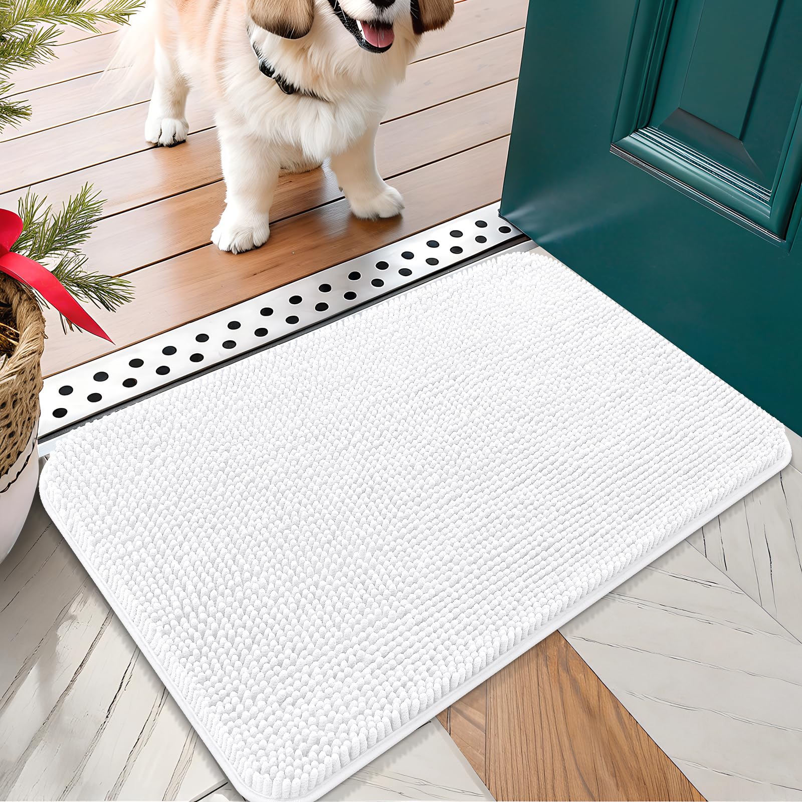 OLANLY Dog Door Mat for Muddy Paws 30x20, Absorbs Moisture and Dirt, Absorbent Non-Slip Washable Doormat, Quick Dry Chenille Mud Mat for Dogs, Entry Indoor Entryway Carpet for Inside Floor, Grey