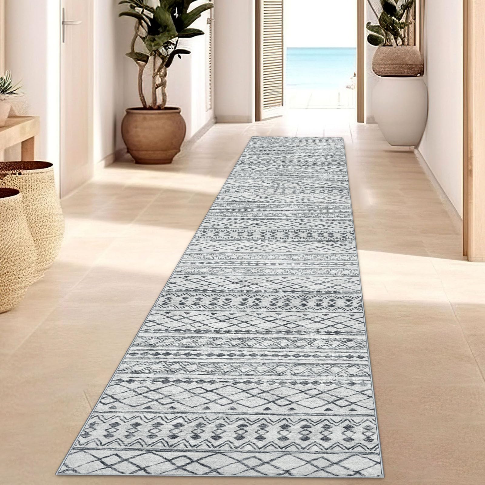 KUTA Washable Non-Slip Rugs for Entryway 2x3, Grey Moroccan Boho Small Area Rug, Ultra Soft Vintage Geometric Low-Pile Indoor Door Mat Floor Carpet for Indoor, Entrance, Kitchen, Bathroom, Bedroom