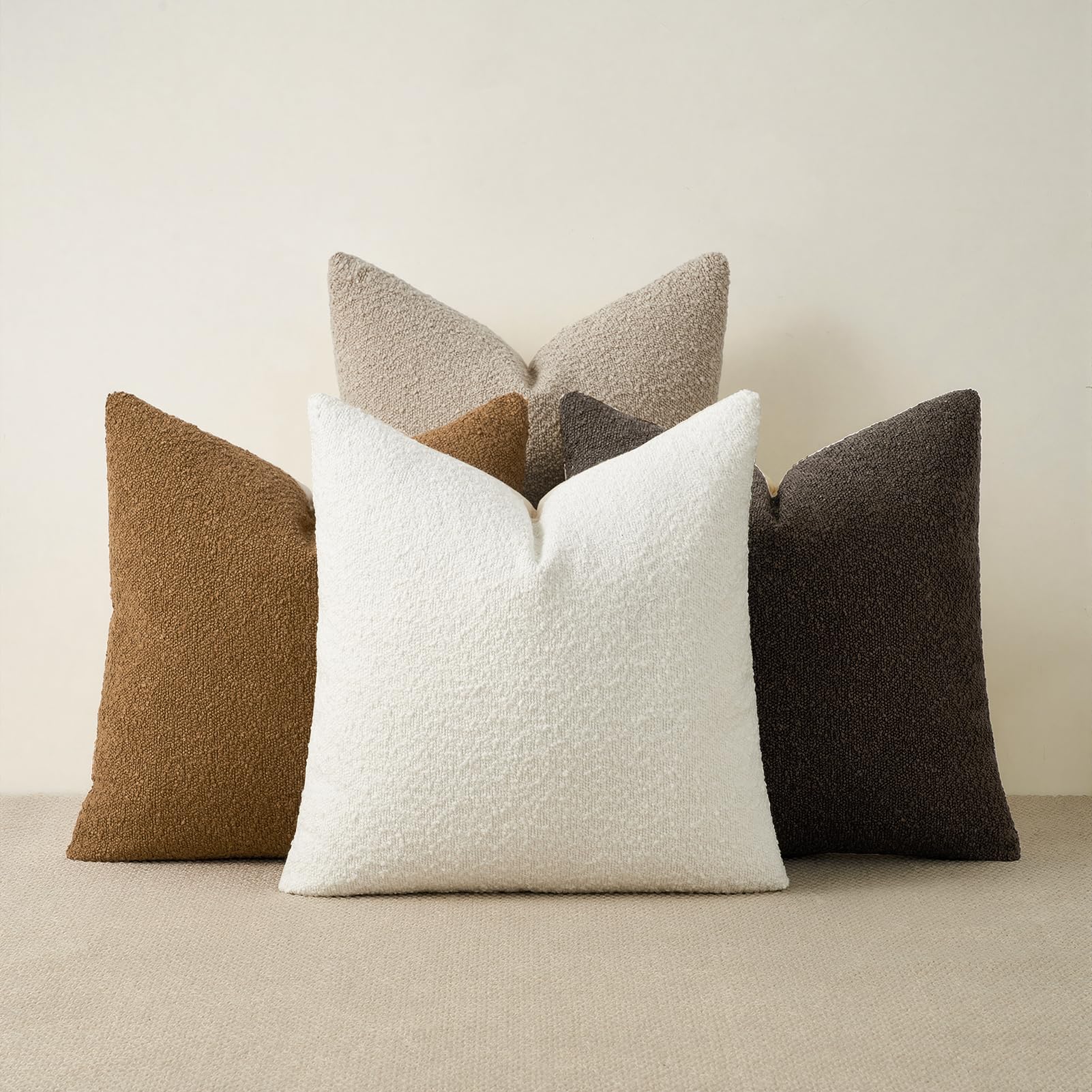 Topfinel Boucle Decorative Pillow Covers 18x18 Inches Set of 4 Neutral Cream Ivory White Pillowcase with Linen Cotton Back Chair Sofa Modern & Minimal Living Room Spring Home Decor