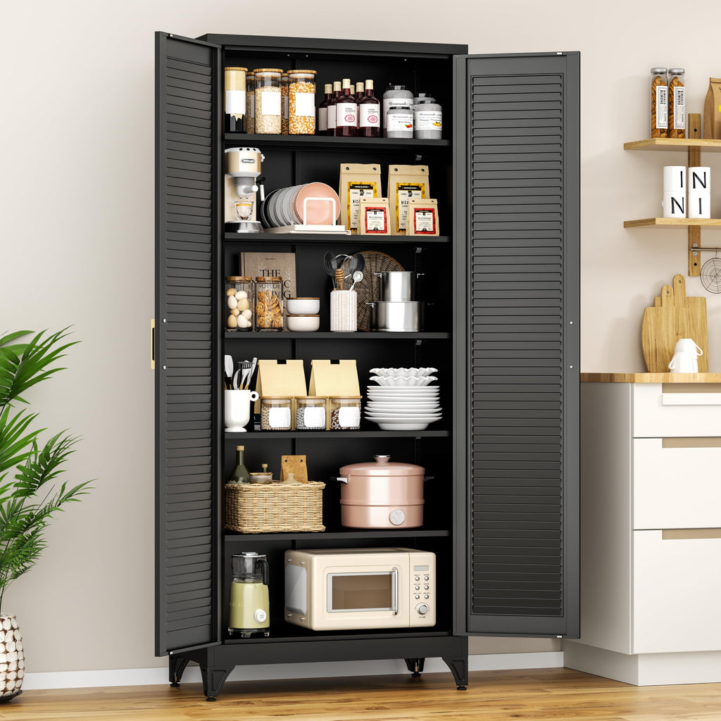 Polup White Kitchen Pantry Cabinet, 71 Inch Tall Metal Storage Cabinet with Doors and Shelves, Pantry Cabinets for Kitchen Storage, Freestanding Cupboard for Living, Dining Room, Assemble Required