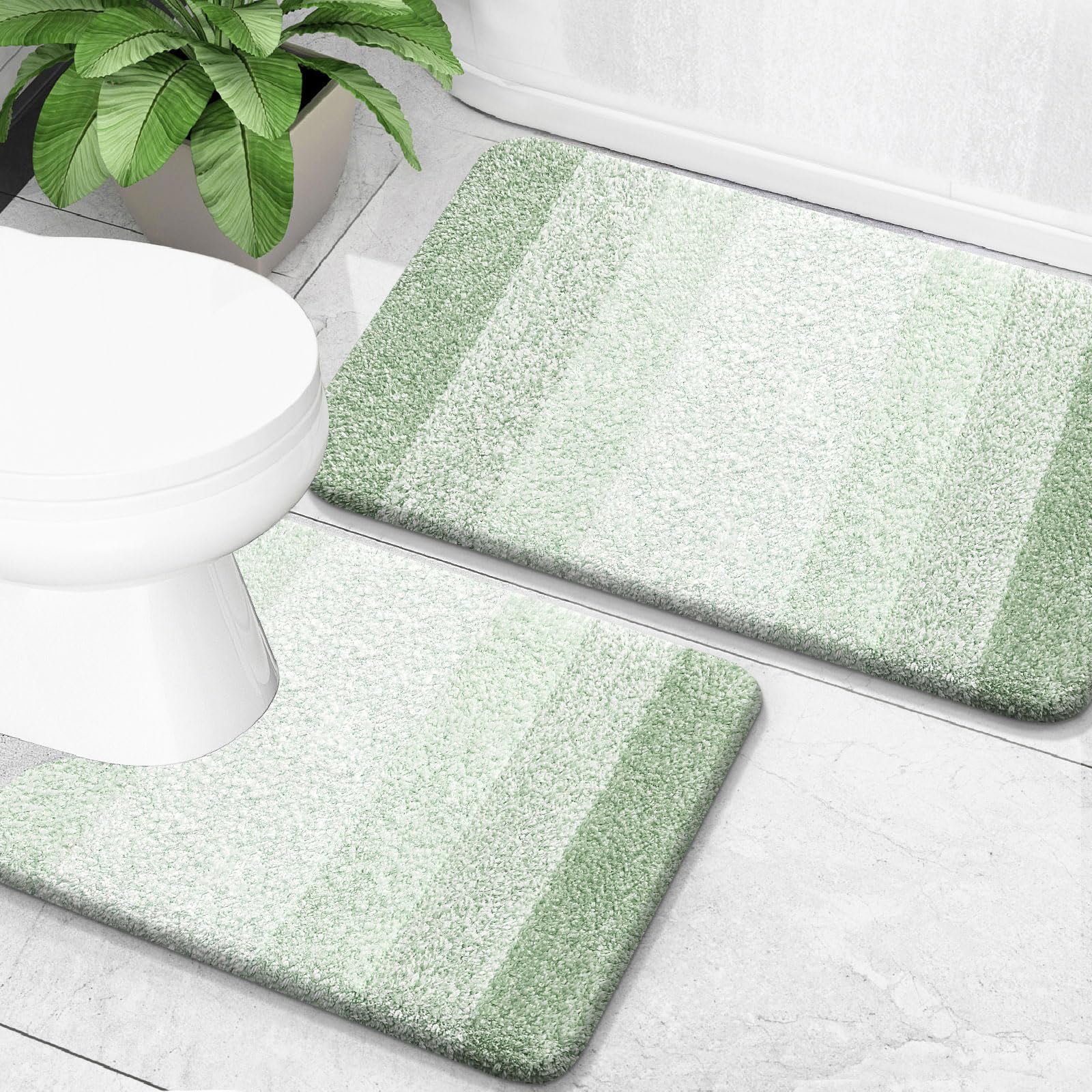 OLANLY Bathroom Rug Set 2 Piece, Soft Absorbent Microfiber Bath Mats and U-Shaped Contour Toilet Rug, Non-Slip, Machine Wash Dry, Plush Shaggy Bath Mats for Bathroom (24"x16"+24"x20", Grey)