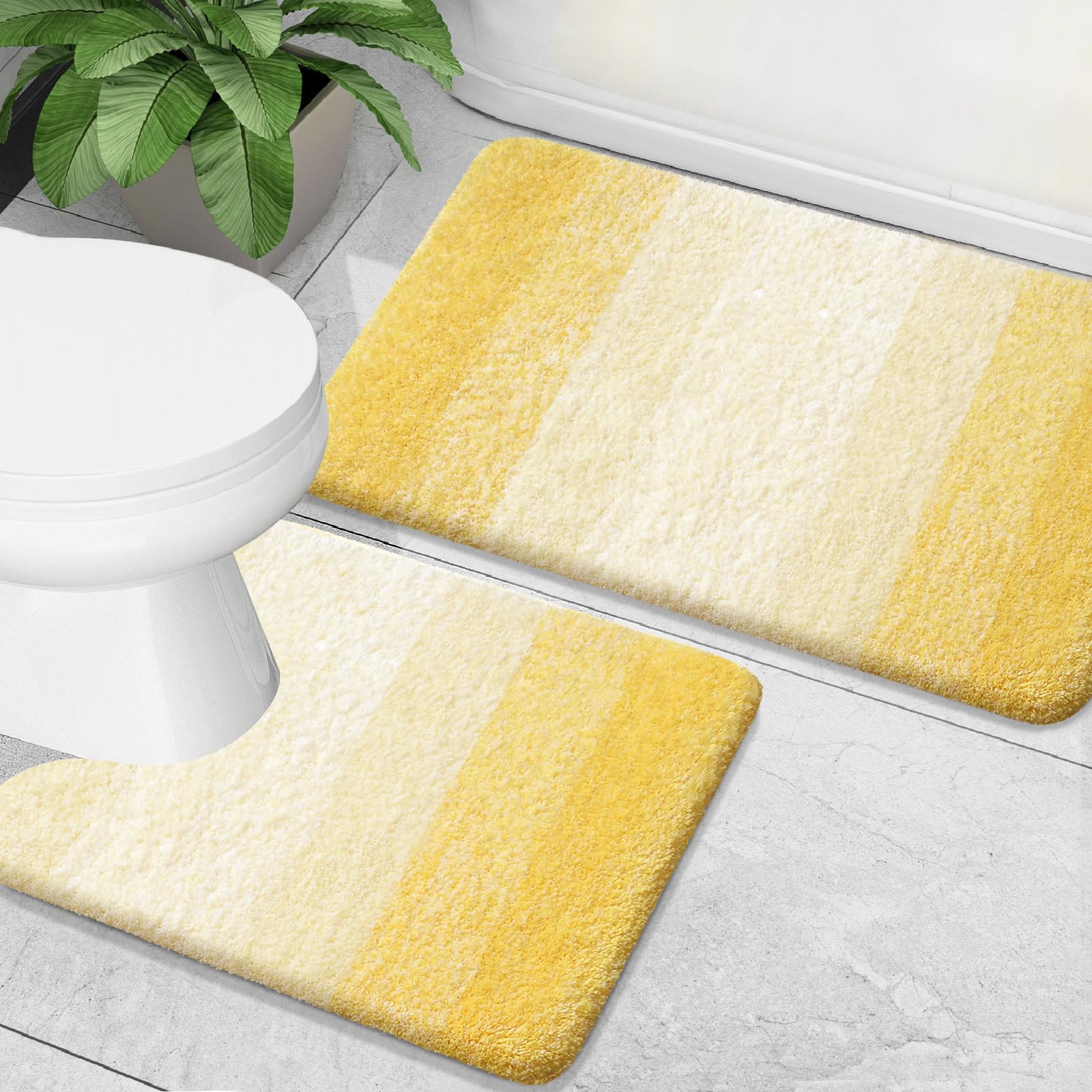 OLANLY Bathroom Rug Set 2 Piece, Soft Absorbent Microfiber Bath Mats and U-Shaped Contour Toilet Rug, Non-Slip, Machine Wash Dry, Plush Shaggy Bath Mats for Bathroom (24"x16"+24"x20", Grey)