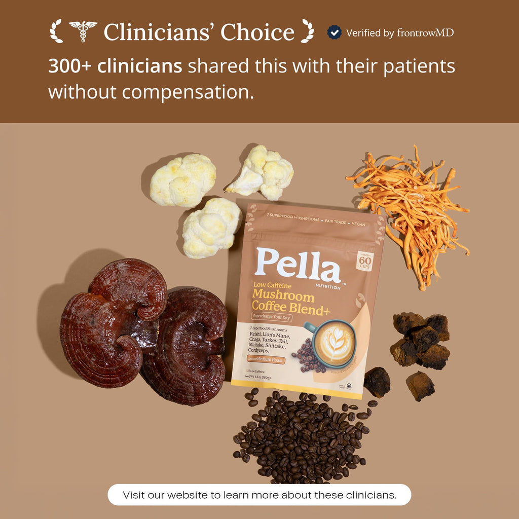 Pella Nutrition Instant Mushroom Coffee Powder - Regular Caffeine, 60 Cups