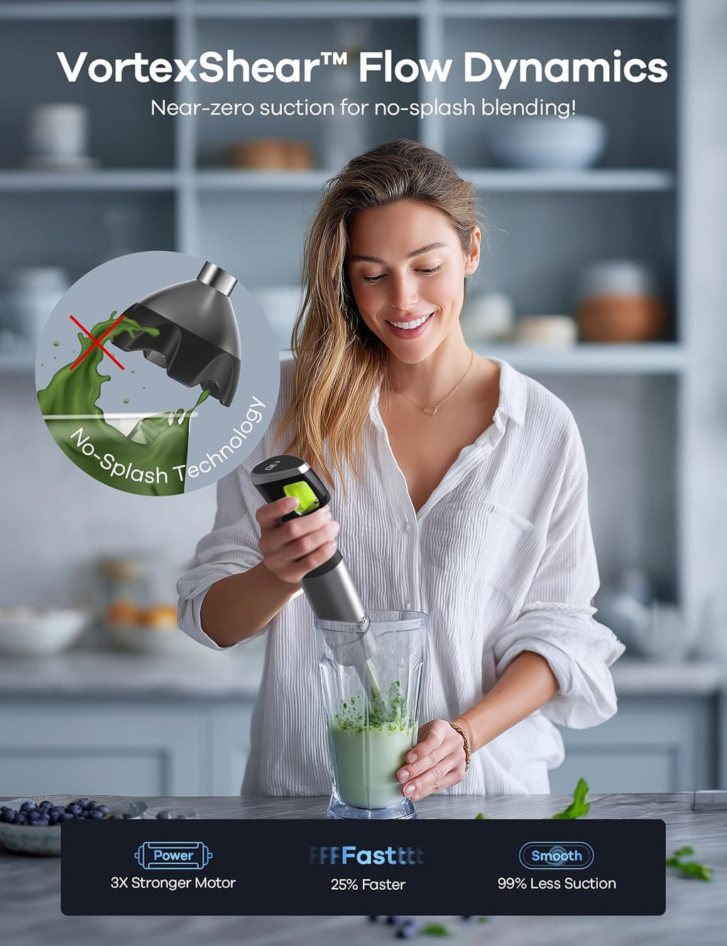 Ganiza Immersion Blender, Max 1200W Heavy Duty Hand Blender with Time Display & Variable Speed Trigger, 9-in-1 Electric Handheld Mixer with Chopper Whisk Frother Beaker Ideal for Soup Puree Smoothies