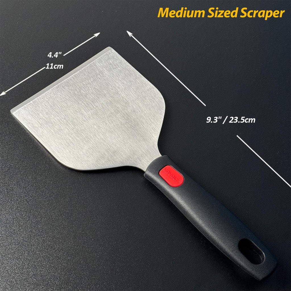 Wide Griddle Scraper, 4.3“x4.3'' Smashed Burger Scraper Grill Scraper Spatula Burger Turner - Full Tang Silicon Handle Professional Grade Grill Accessories, Knife Grade Stainless Steel