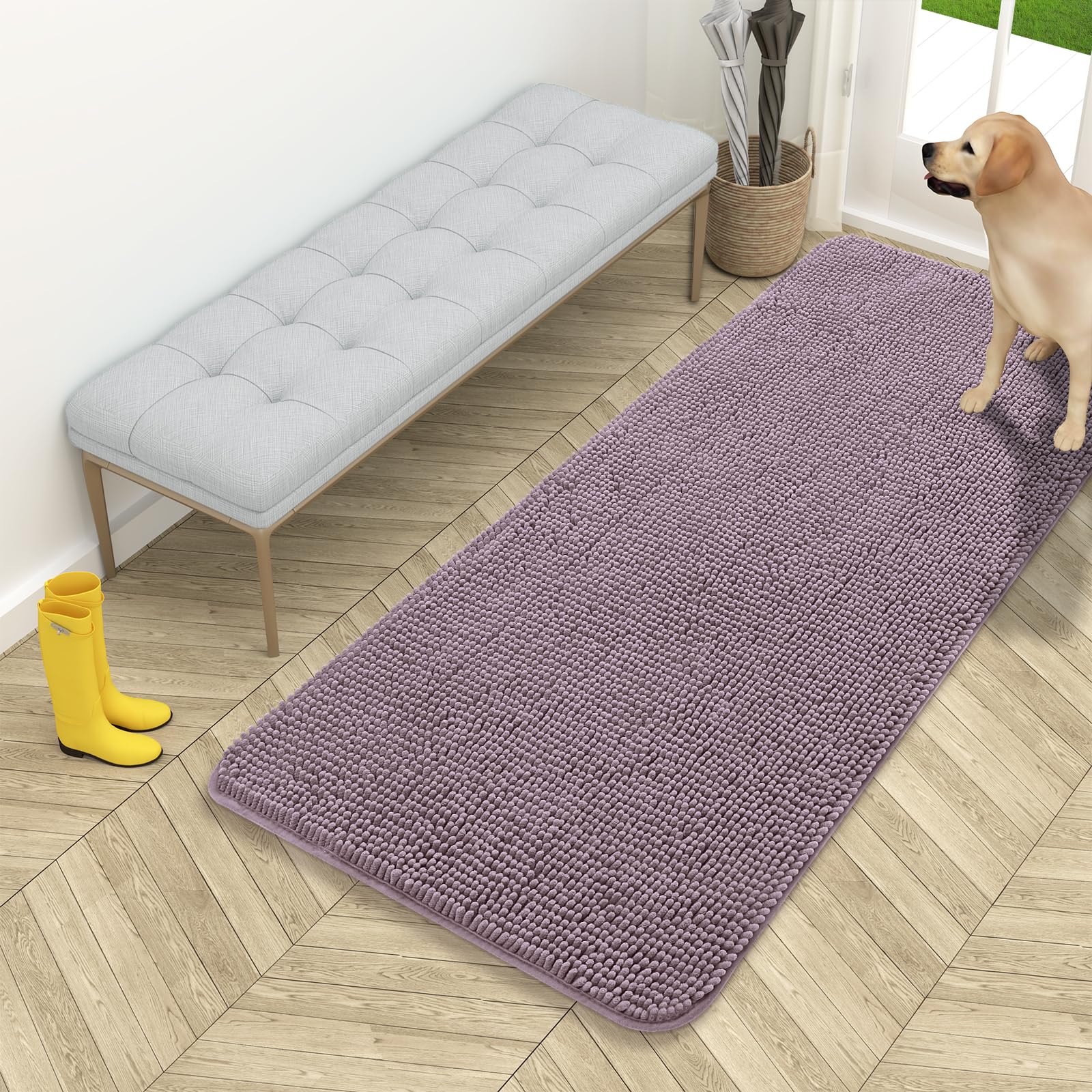 OLANLY Dog Door Mat for Muddy Paws 30x20, Absorbs Moisture and Dirt, Absorbent Non-Slip Washable Doormat, Quick Dry Chenille Mud Mat for Dogs, Entry Indoor Entryway Carpet for Inside Floor, Grey
