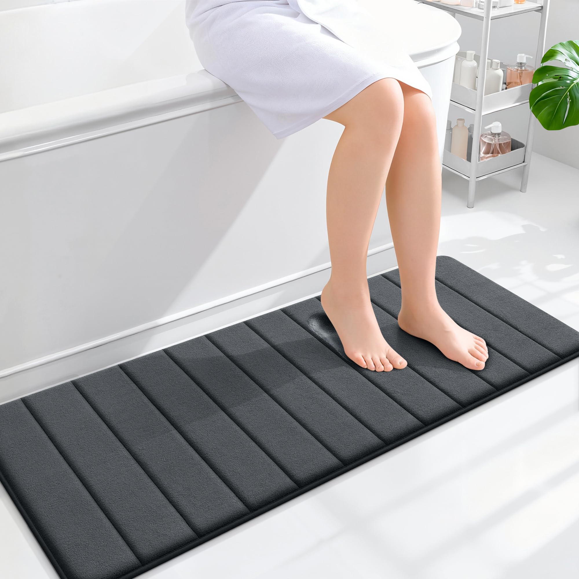 OLANLY Memory Foam Bath Mat 30x20, Super Soft Absorbent Bathroom Rugs, Quick Dry, Machine Washable Shower Floor Rugs, Bathmat Carpet, Bathroom Home Decor Accessories, Grey